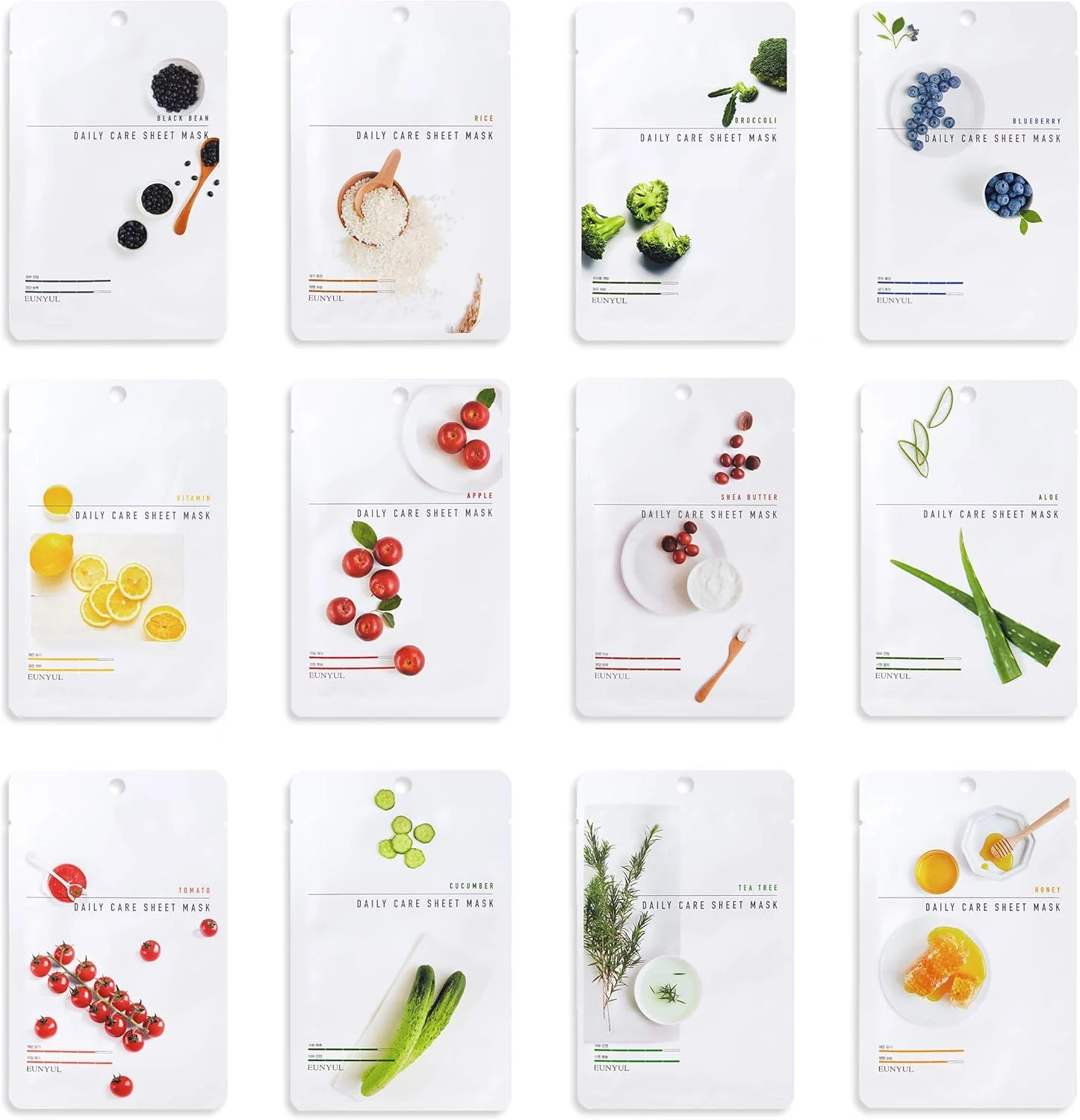 ایون یول [بسته 12 عددی] ماسک صورت روزانه 12 نوعه، مراقبت از پوست کره ای، آبرسان و مغذی، ماسک های زیبایی صورت