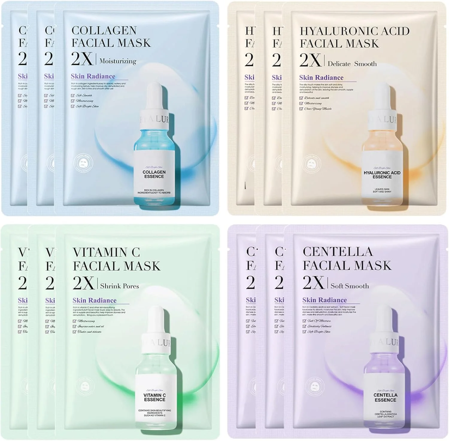 مجموعه ماسک صورت ورقه ای آبرسان جورون اسنس، ماسک های برگی کره ای، مرطوب کننده، ضد پیری، روشن کننده رنگ پوست، ماسک صورت وگان، مراقبت از پوست برای انواع پوست، بسته 12 عددی