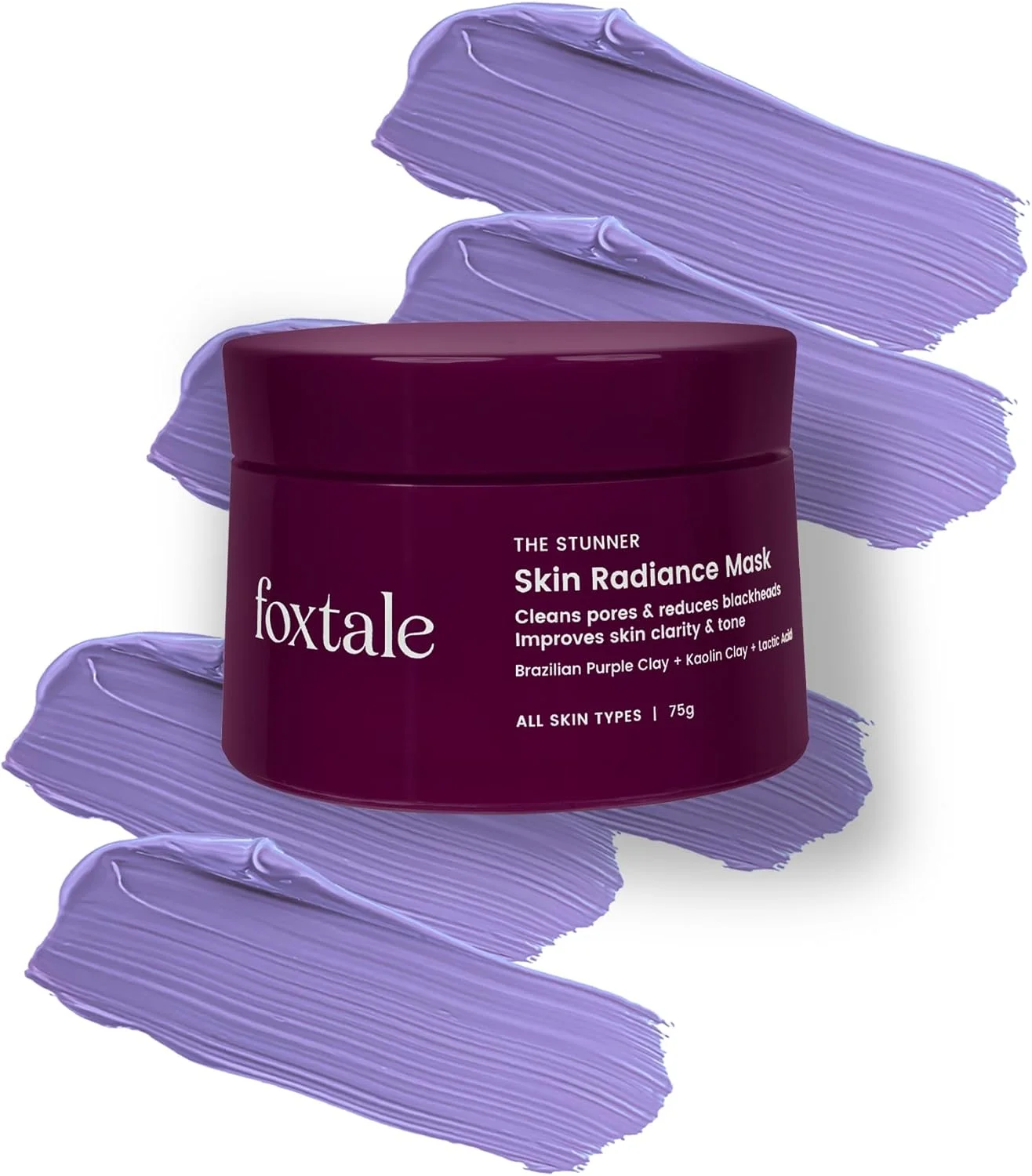 ماسک صورت روشن کننده پوست Foxtale | ماسک خاک رس با اسید لاکتیک برای رفع تیرگی، کاهش جوش های سرسیاه، روشن کننده فوری | ماسک صورت آبرسان مناسب انواع پوست | آقایان و بانوان - 75 گرم