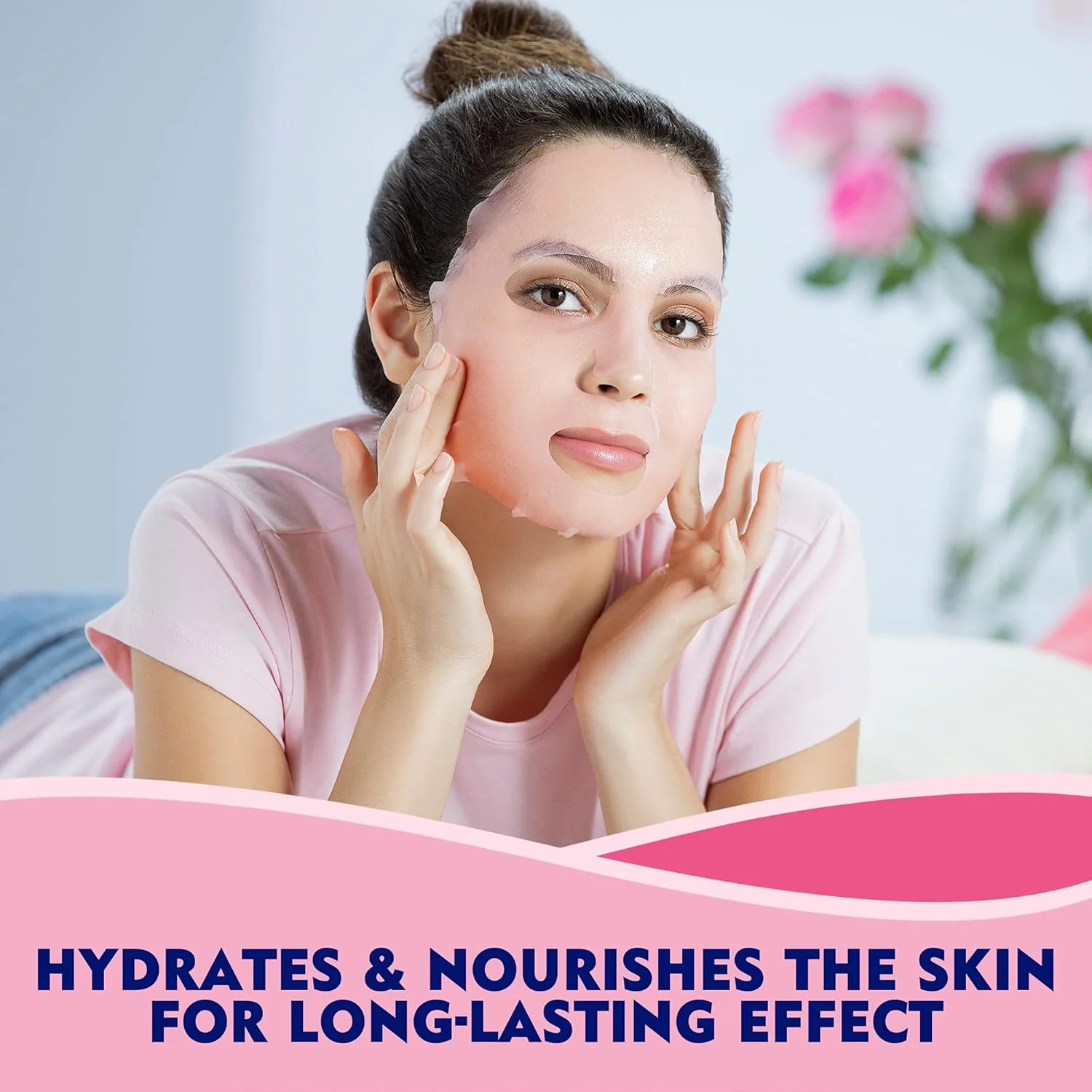 ماسک ورقه‌ای آبرسان صورت نیوآ، مراقبت گل رز با آب گل رز ارگانیک، مناسب انواع پوست، 1 عدد