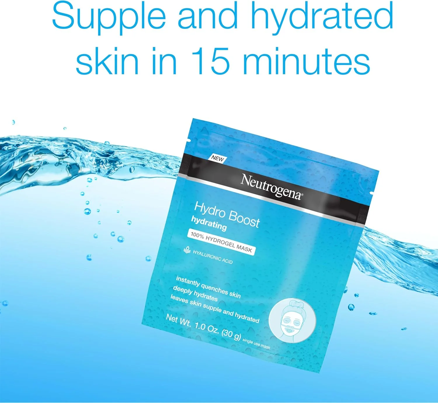 ماسک ورقه ای آبرسان و مرطوب کننده صورت نوتروژینا Hydro Boost 100% هیدروژل با اسید هیالورونیک، 28 گرم، بسته 12 عددی