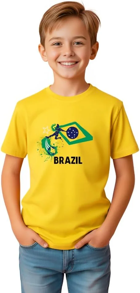 تی‌شرت چاپی تیم فوتبال برزیل برای طرفداران جام جهانی، مناسب برای حمایت از تیم، تی‌شرت ورزشی تیم فوتبال برای آقایان، بانوان و کودکان برای قهرمانی در جام