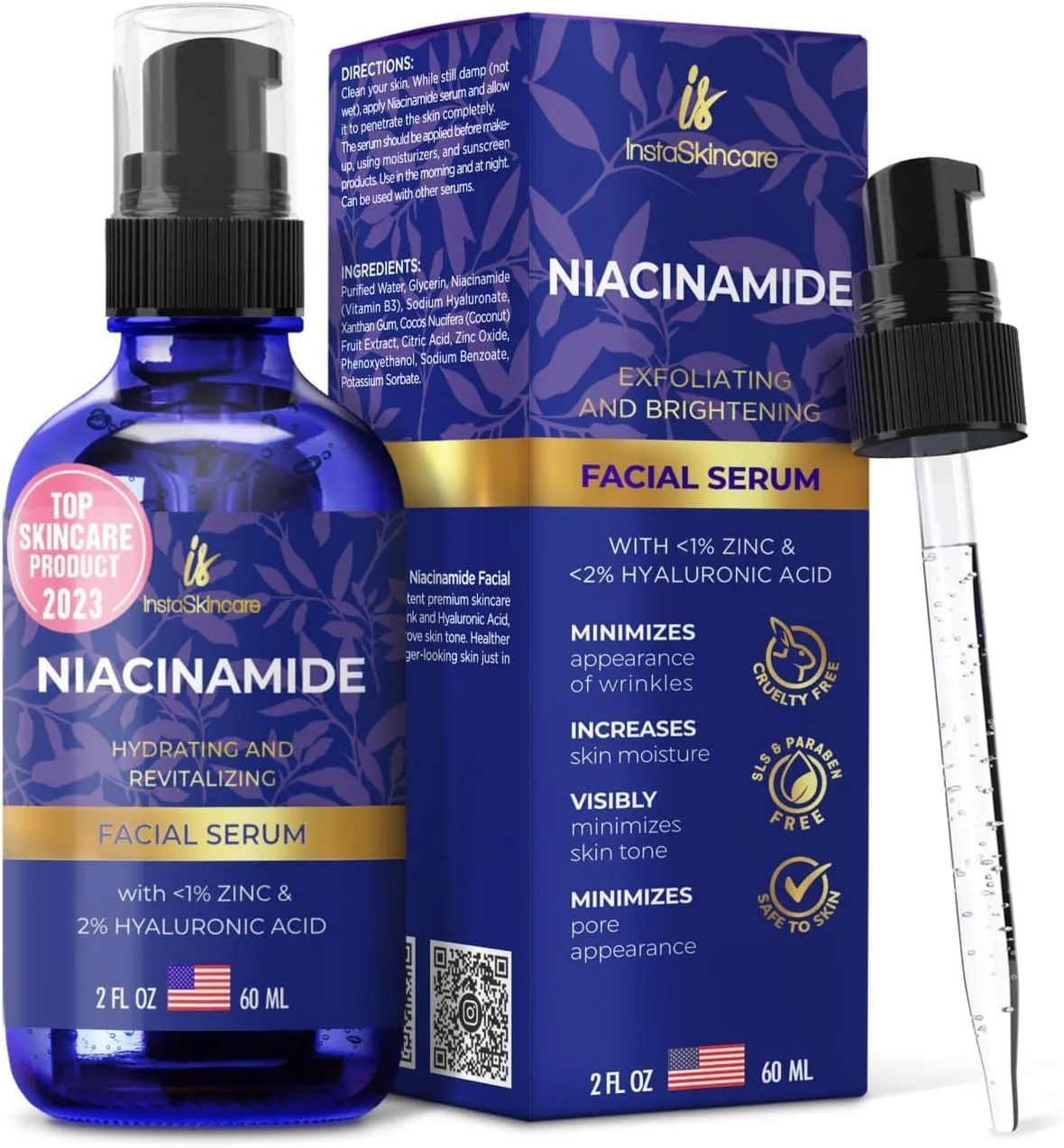 سرم نیاسینامید دو برابر (60 میلی لیتر) برای صورت 10% با زینک 1% ویتامین B3، سرم روشن کننده برای رنگ، بافت و آبرسانی پوست