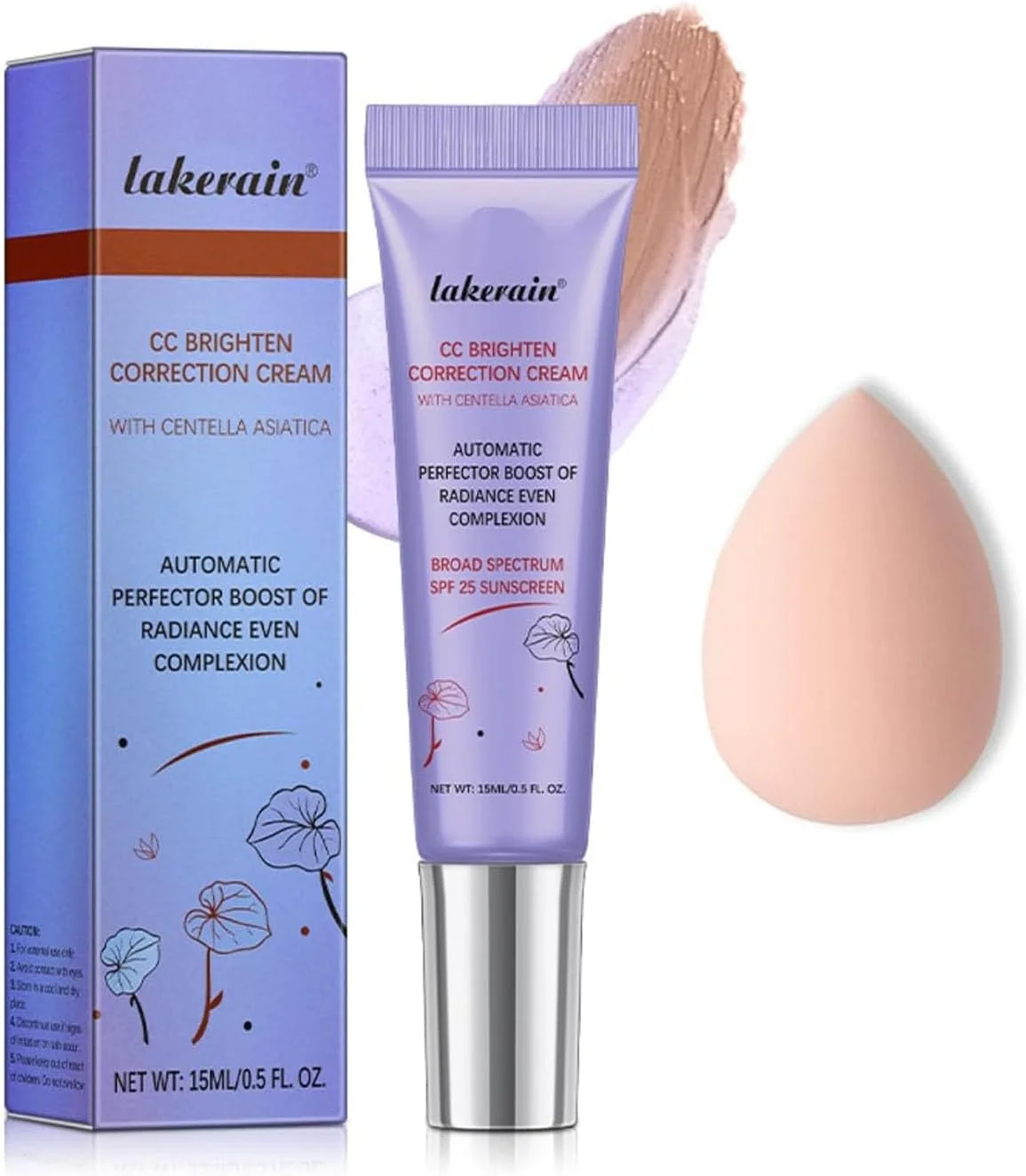 کرم CC اصلاح کننده رنگ با SPF 25، کرم اصلاح کننده رنگ سبز برای یکدست کردن رنگ پوست، کرم پودر سرم آبرسان، پوشش سبک، پوشاننده منافذ و لک ها، فاقد چربی (شفاف)