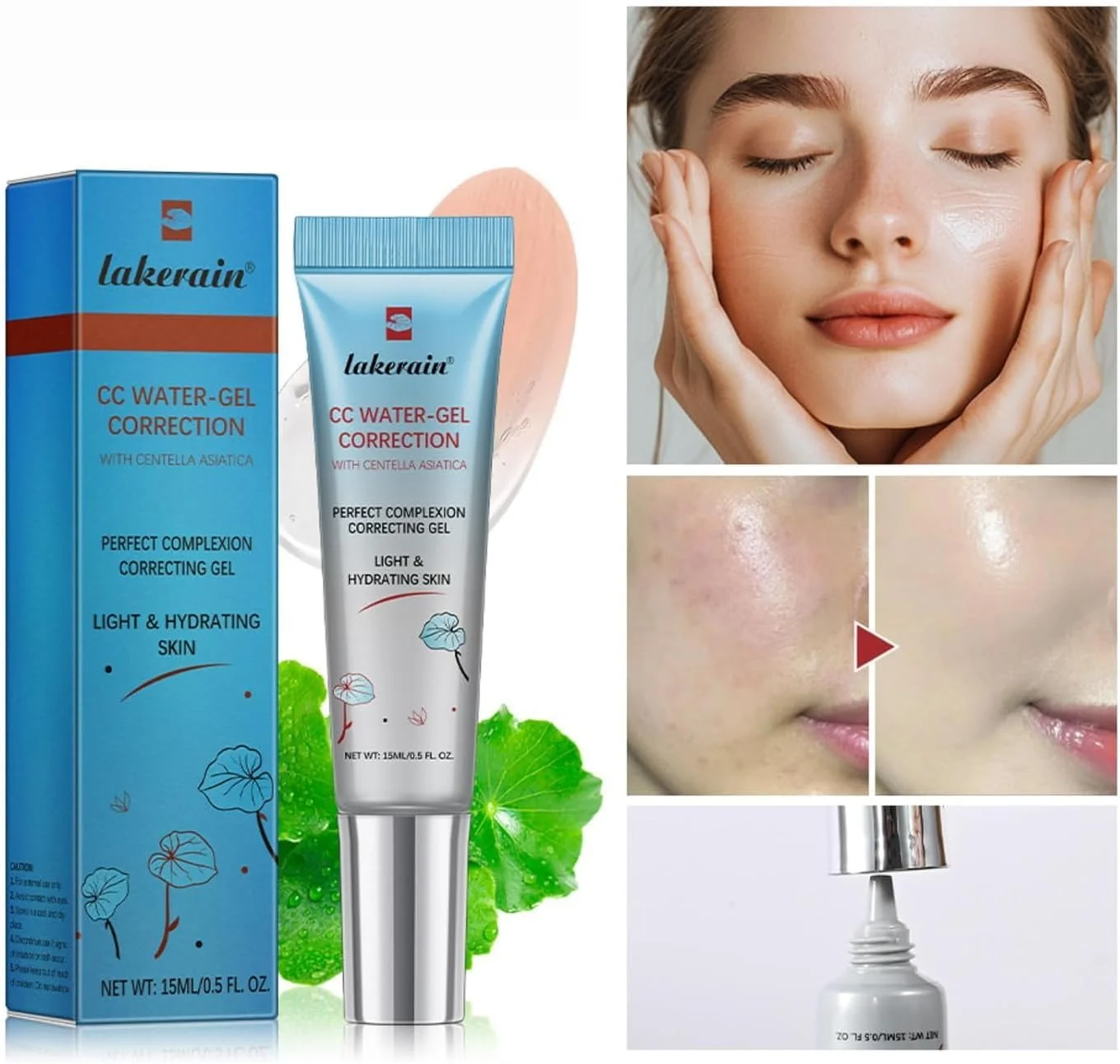 کرم CC اصلاح کننده رنگ با SPF 25، کرم اصلاح کننده رنگ سبز برای یکدست کردن رنگ پوست، کرم پودر سرم آبرسان، پوشش سبک، پوشاننده منافذ و لک ها، فاقد چربی (شفاف)