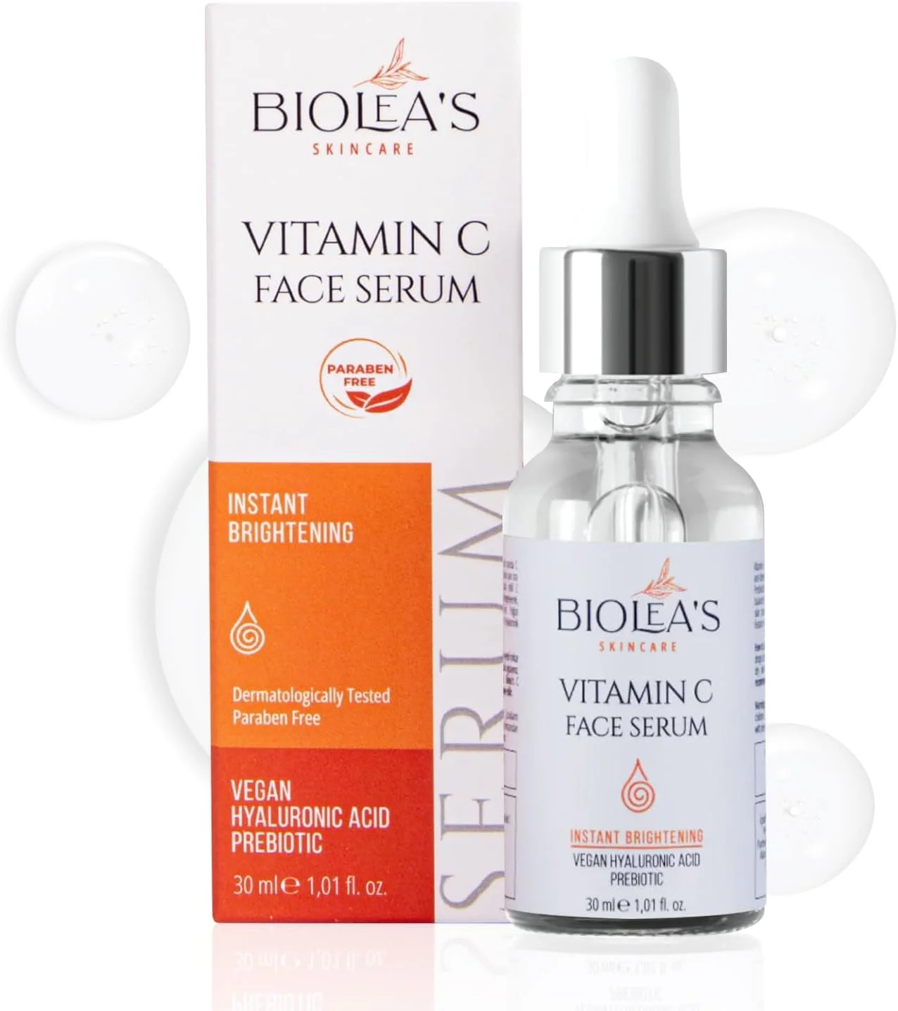 سرم ویتامین C مراقبت از پوست Biolea حاوی 3-O-اتیل آسکوربیک اسید، هیالورونیک اسید، نیاسینامید و پانتنول، سرم روشن کننده و آبرسان صورت برای لک های تیره، هایپرپیگمنتیشن و رنگ ناهموار، 30 میلی لیتر