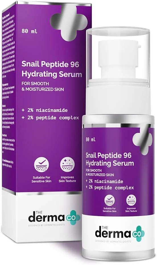 سرم آبرسان حلزون و پپتید ۹۶ The Derma Co حاوی نیاسینامید و کمپلکس پپتید برای پوست صاف و مرطوب | سرم موسین حلزون | پوست کدر و خطوط ریز، مراقبت از پوست کره‌ای - ۸۰ میلی لیتر