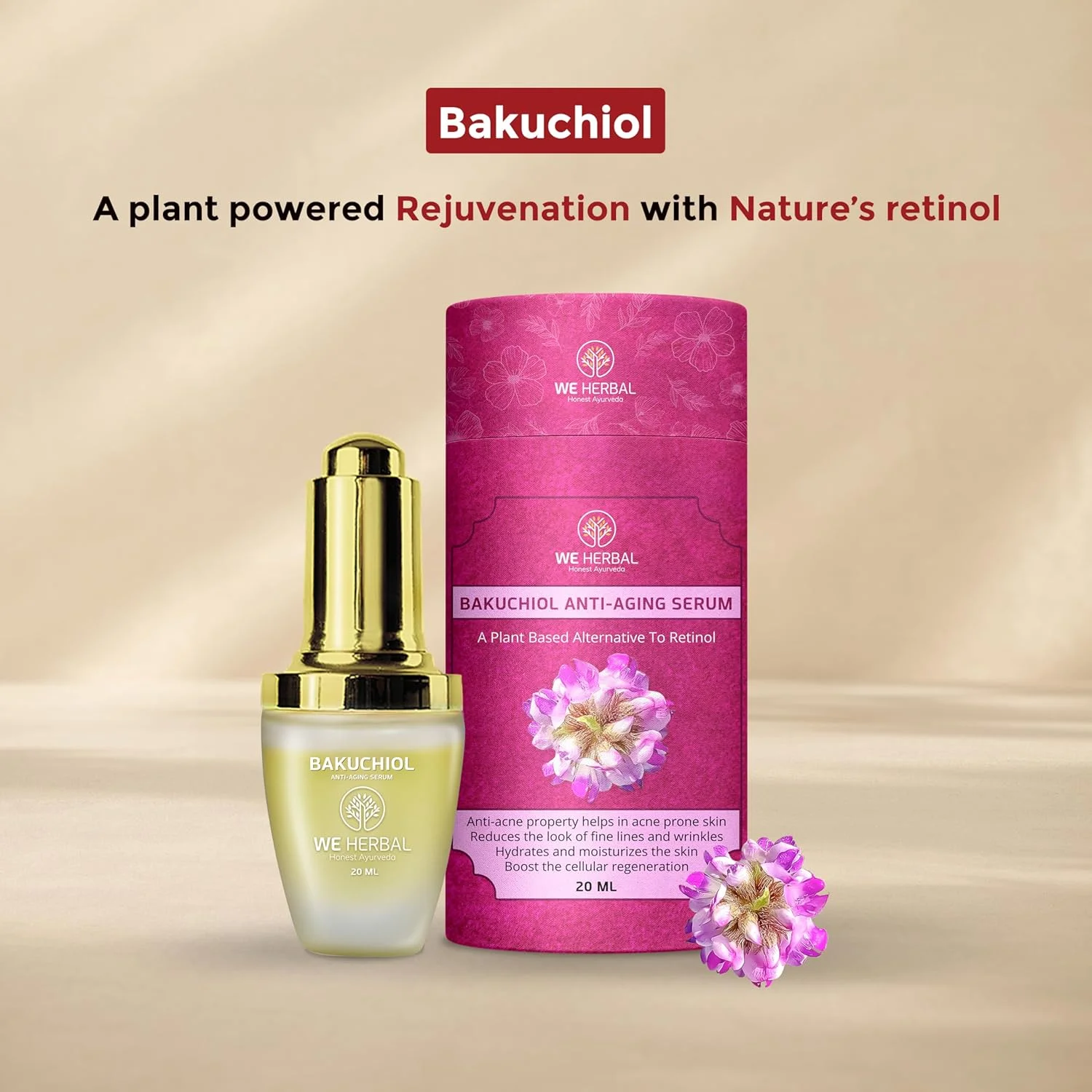 سرم باکوچیول، روغن بابچی، سرم ضد پیری، خواص ضد آکنه، جایگزین گیاهی برای رتینول، روشن کننده، سفت کننده و آبرسان پوست برای انواع پوست، 20 میلی لیتر