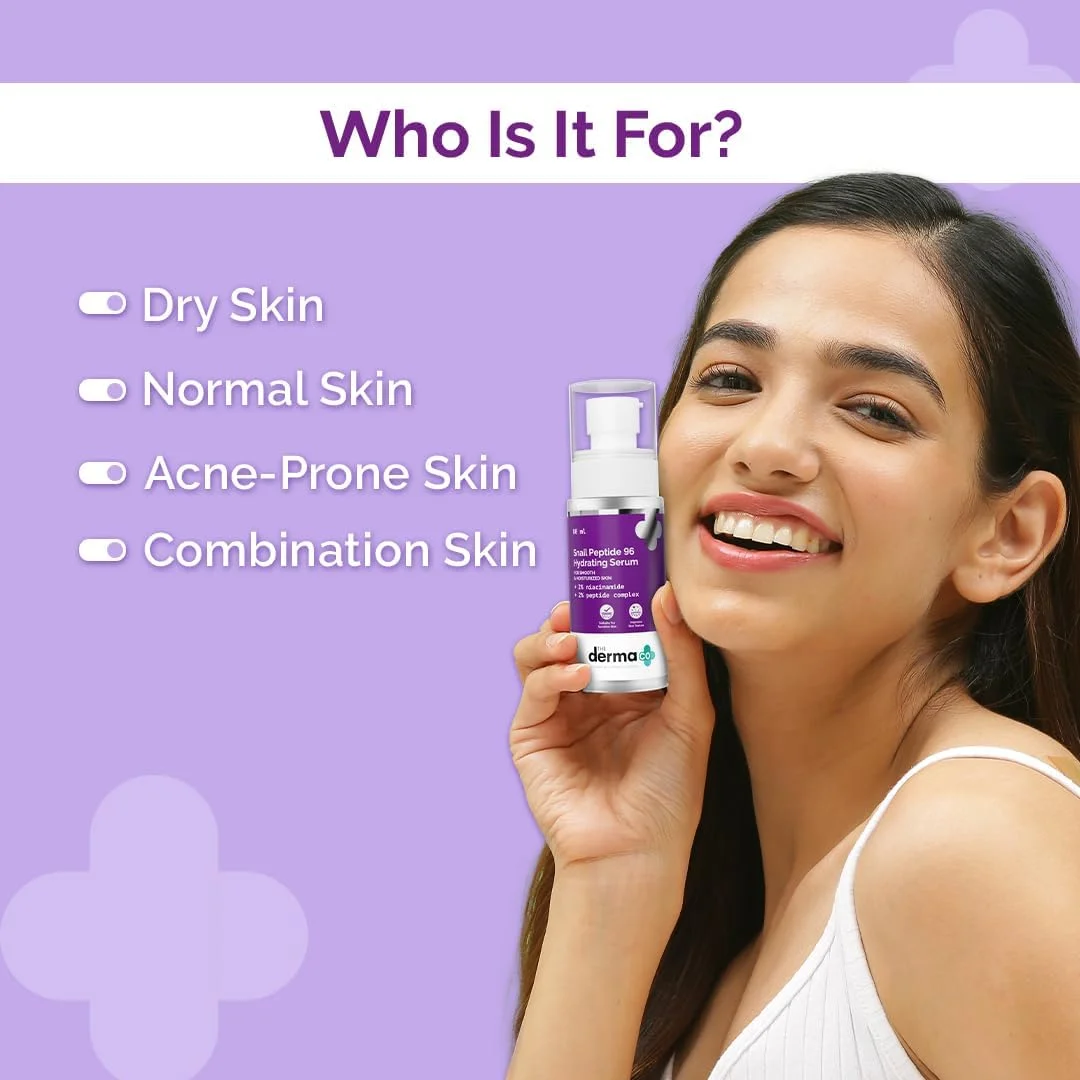 سرم آبرسان حلزون و پپتید ۹۶ The Derma Co حاوی نیاسینامید و کمپلکس پپتید برای پوست صاف و مرطوب | سرم موسین حلزون | پوست کدر و خطوط ریز، مراقبت از پوست کره‌ای - ۸۰ میلی لیتر