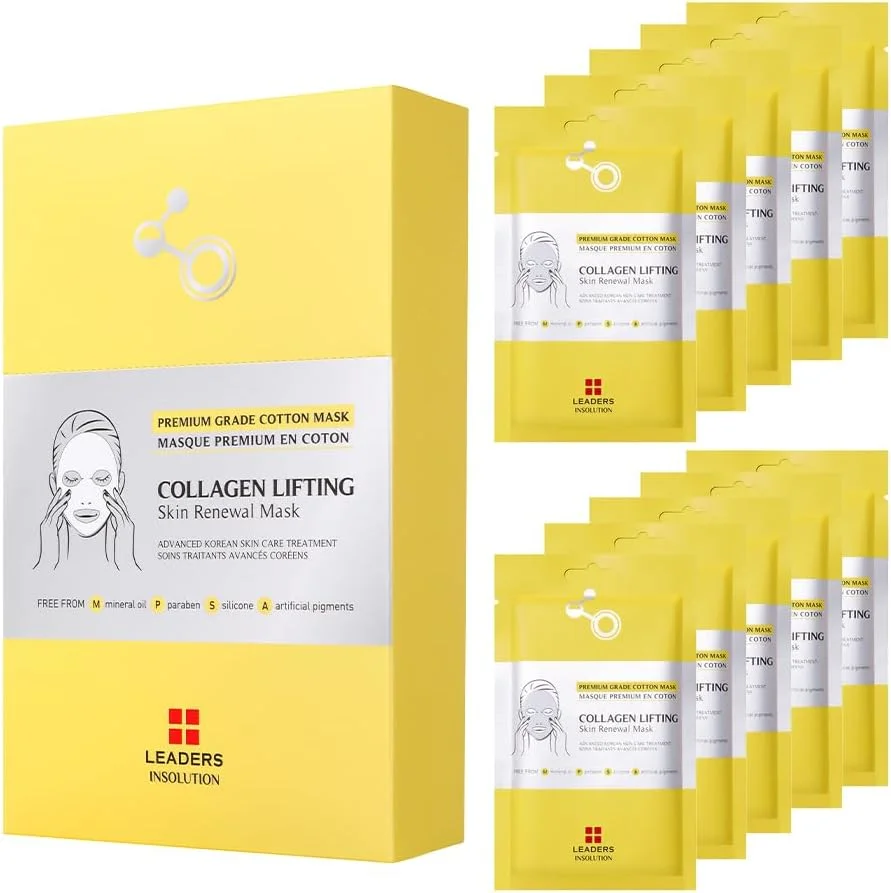 ماسک بازسازی کننده و لیفتینگ پوست کلاژن Leaders Insolution | کلاژن دریایی برای استحکام و خاصیت ارتجاعی | ماسک ورقه ای صورت برای فرم دهی و ضد چروک | سرم آبرسان برای پوست صاف (10 عدد)