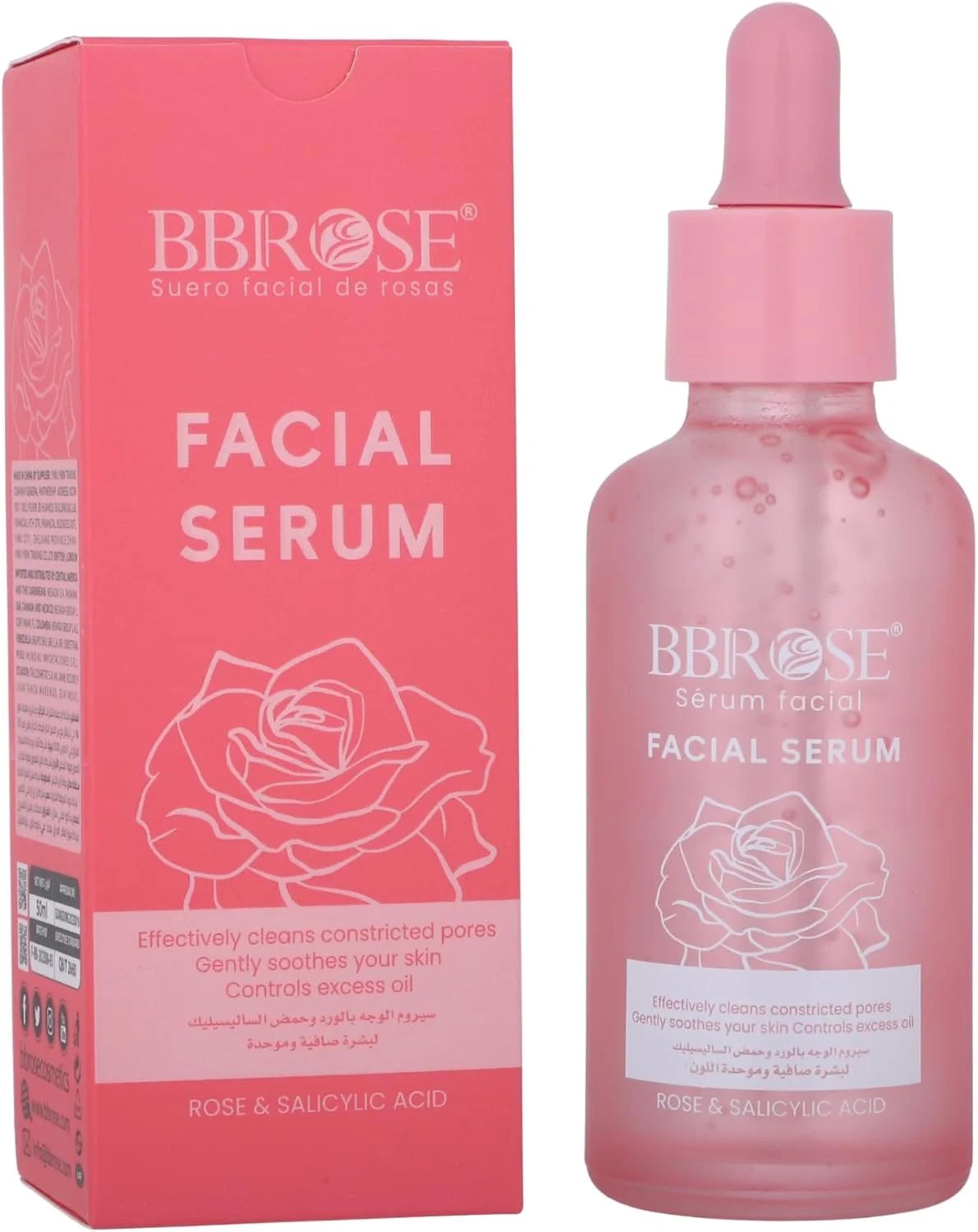 سرم صورت حاوی اسید سالیسیلیک و گل رز BBROSE، فرمول کوچک کننده منافذ و کنترل چربی، سرم آبرسان و صاف کننده صورت برای ظاهری بی نقص، 50 میلی لیتر