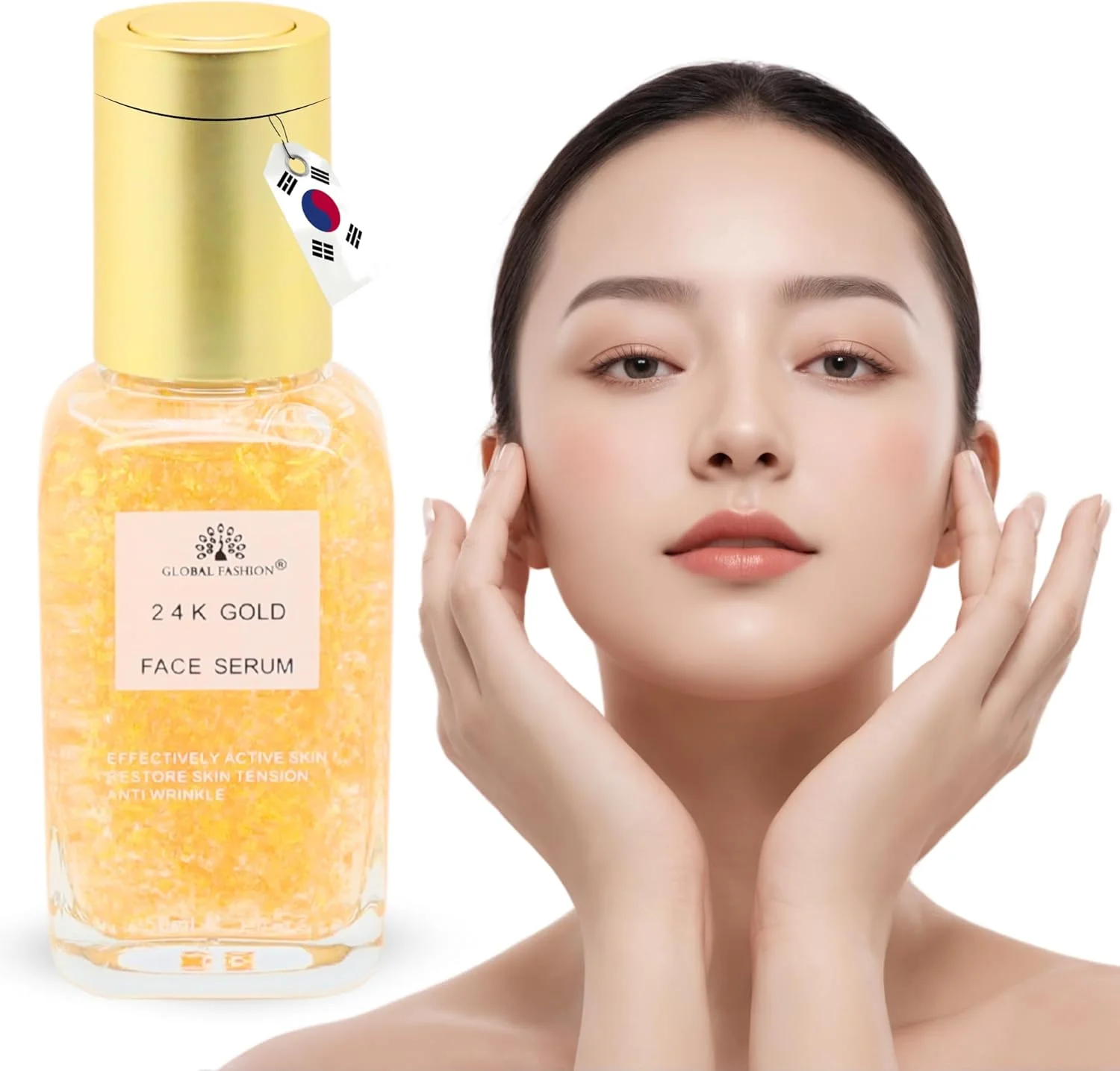 سرم صورت گلوبال فشن 50 میلی لیتر - ضد پیری، روشن کننده و آبرسان - حاوی ویتامین C، رتینول، اسید هیالورونیک، کلاژن، AHA BHA، پپتیدها - مراقبت از پوست کره ای (سرم صورت طلای 24 عیار)