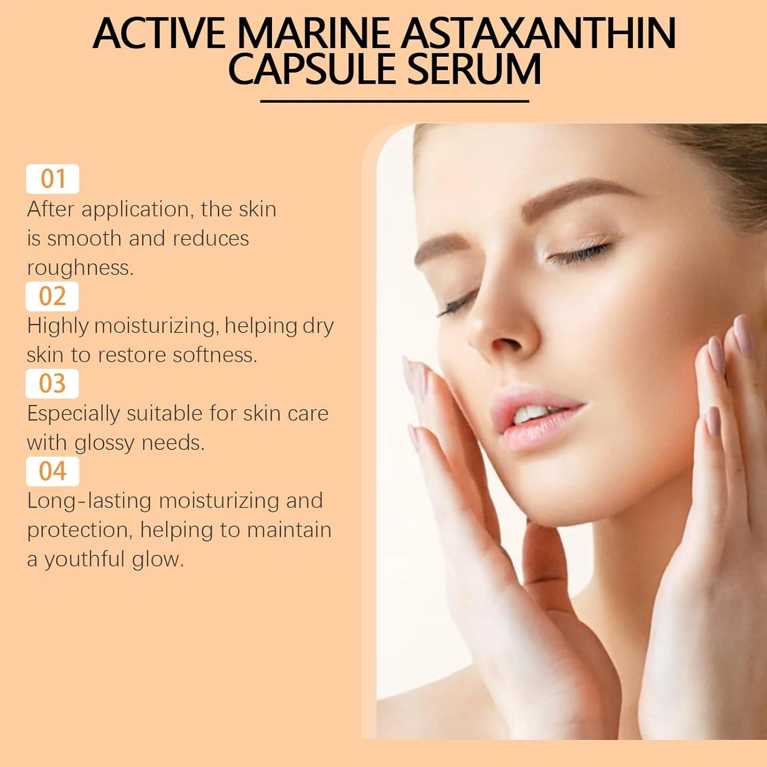 سرم کپسولی آستاگزانتین دریایی فعال، سرم صورت ضد پیری با آستاگزانتین، نیاسینامید و ترانگزامیک اسید برای آبرسانی و یکنواخت کردن رنگ پوست، مراقبت از پوست کره ای برای صورت، 50 میلی لیتر