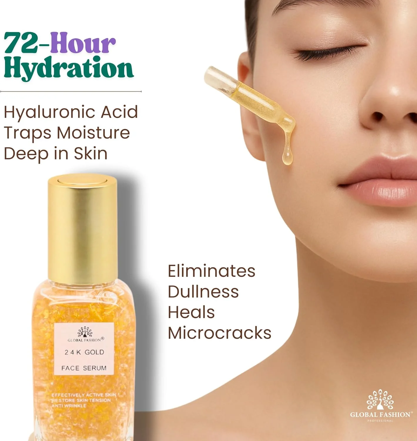 سرم صورت گلوبال فشن 50 میلی لیتر - ضد پیری، روشن کننده و آبرسان - حاوی ویتامین C، رتینول، اسید هیالورونیک، کلاژن، AHA BHA، پپتیدها - مراقبت از پوست کره ای (سرم صورت طلای 24 عیار)