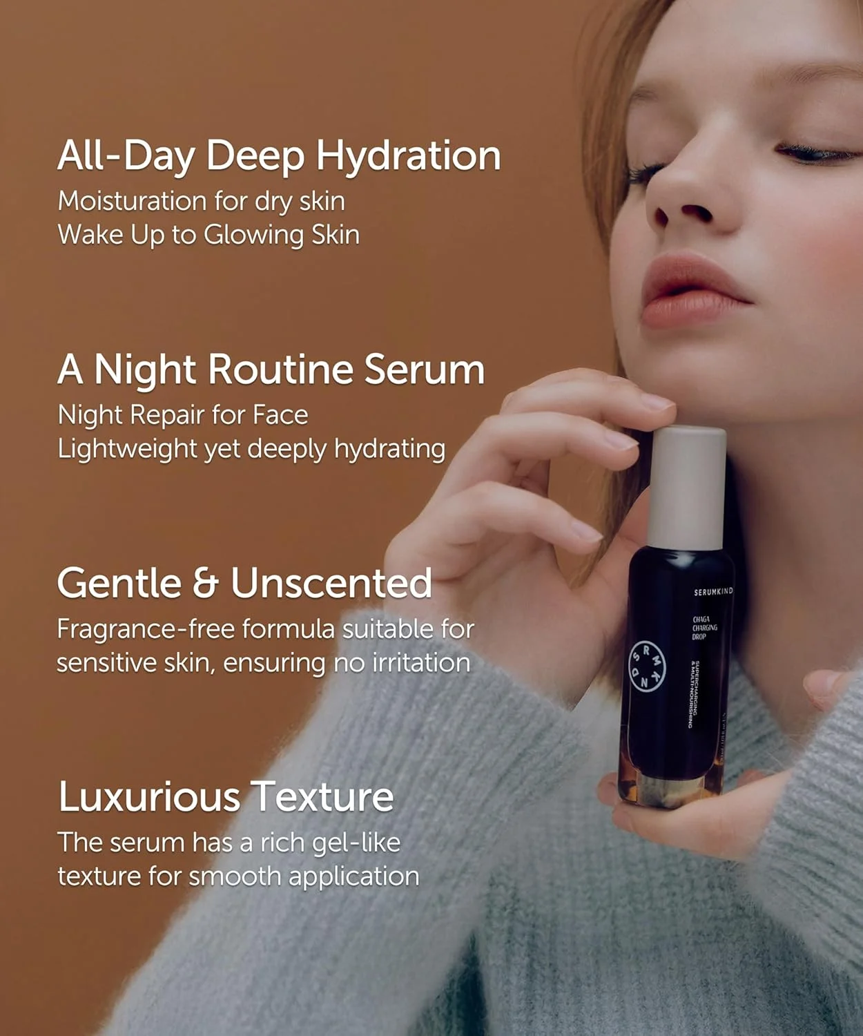 سرم صورت مغذی و آبرسان - حاوی عصاره قارچ چاگا و جینسینگ - آبرسانی عمیق برای پوست های بسیار خشک - وگان، بدون تست حیوانی، بدون عطر - قطره شارژ چاگا 30 میلی لیتر