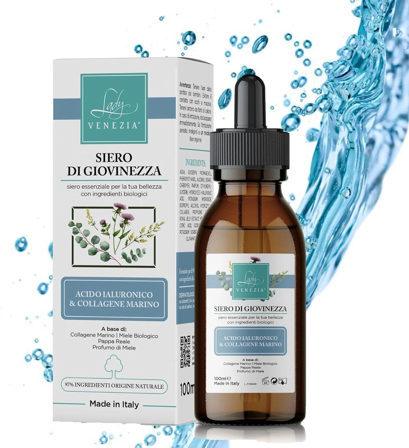 سرم صورت اسید هیالورونیک با کلاژن دریایی | فرمول ضد پیری و آبرسان برای پوستی صاف و درخشان | ۱۰۰ میلی لیتر – ۳.۳۸ اونس مایع | ساخت ایتالیا – لیدی ونزیا سرم صورت اسید هیالورونیک با کلاژن دریایی | فرمول ضد پیری و آبرسان برای پوستی صاف و درخشان | ۱۰۰ میلی لیتر – ۳.۳۸ اونس مایع | ساخت ایتالیا – لیدی ونزیا