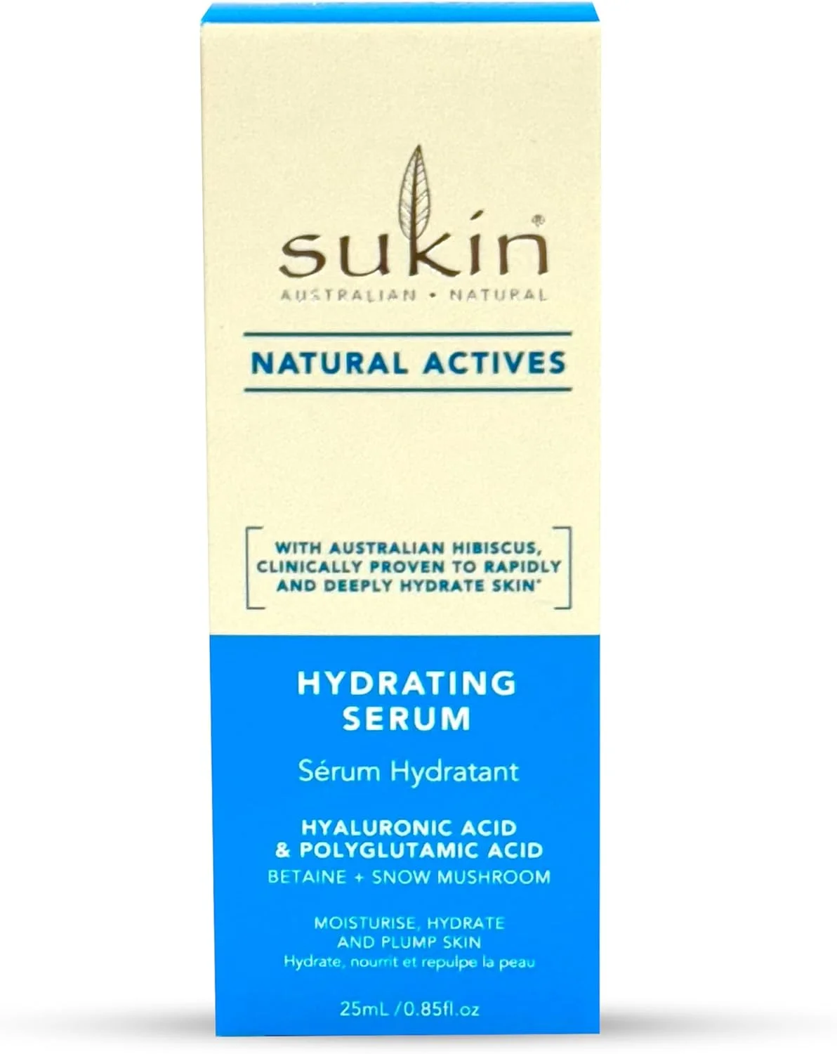 سرم آبرسان صورت اکتیوهای طبیعی سوکین حاوی هیالورونیک اسید و پلی گلوتامیک اسید | مرطوب کننده، آبرسان و حجیم کننده پوست | غنی شده با بتائین و قارچ برفی | 25 میلی لیتر