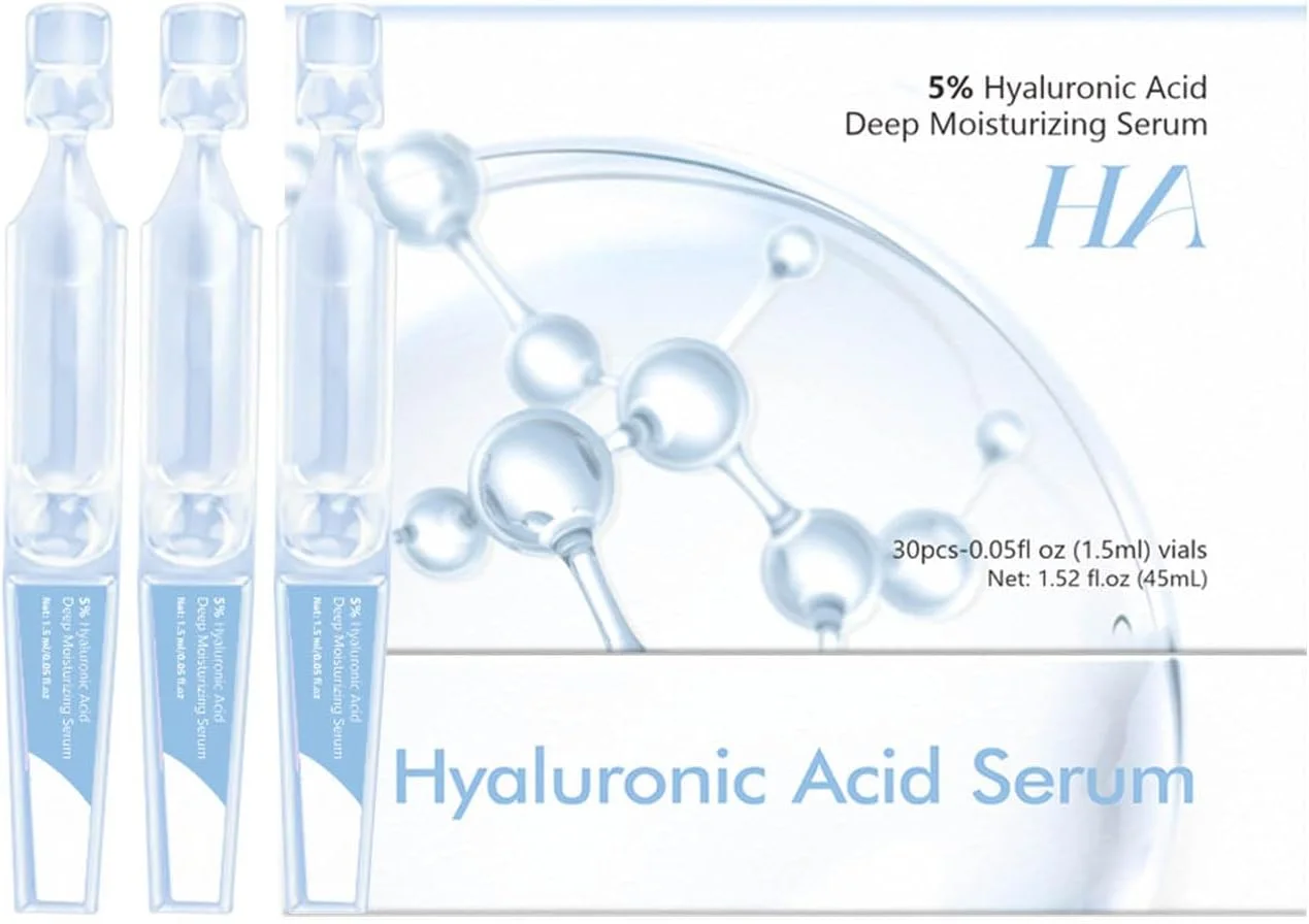 سرم هیالورونیک اسید 5% برای صورت، تیوب های سرم هیالورونیک اسید فوق آبرسان، مرطوب کننده قوی، سفت کننده و جوان کننده پوست، 30 عدد در جعبه سرم هیالورونیک اسید 5% برای صورت، تیوب های سرم هیالورونیک اسید فوق آبرسان، مرطوب کننده قوی، سفت کننده و جوان کننده پوست، 30 عدد در جعبه