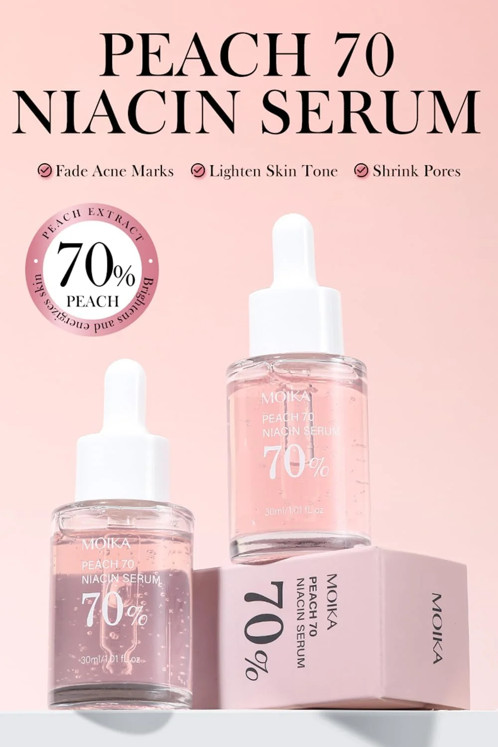 سرم نیاسینامید هلو 70، اسانس آبرسان سبک برای ظاهر منافذ و بافت پوست، سرم صورت 30 میلی لیتری برای مراقبت روزانه