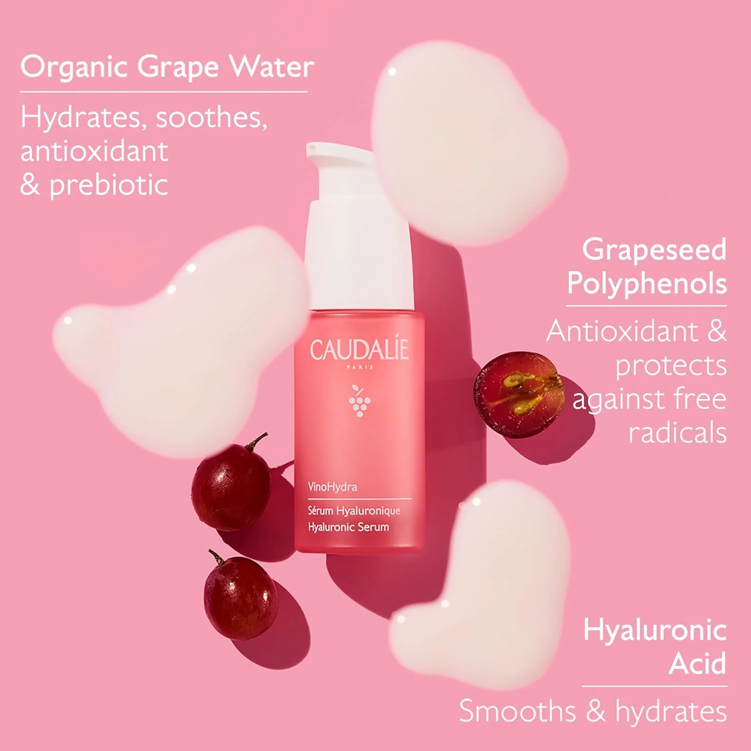 سرم هیالورونیک اسید Caudalie VinoHydra، آبرسان، تسکین دهنده، تست شده توسط متخصص پوست و وگان - 30 میلی لیتر