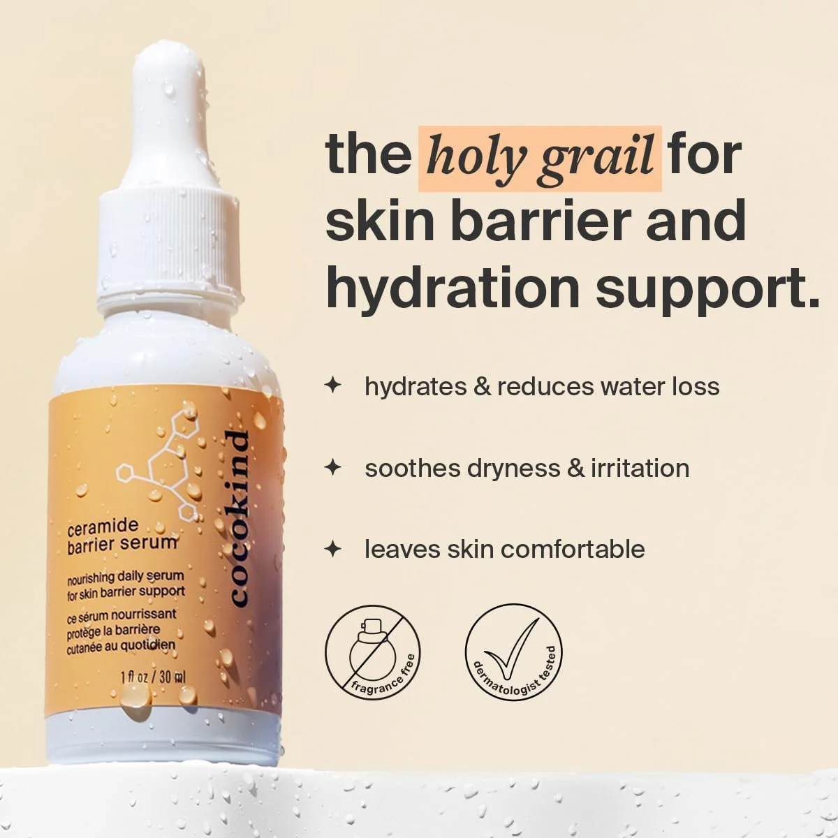 سرم سد محافظتی سرامید Cocokind، سرم آبرسان برای کاهش خشکی، مناسب انواع پوست از جمله پوست حساس، بدون عطر، بدون تست حیوانی، 30 میلی لیتر (بسته سه عددی)