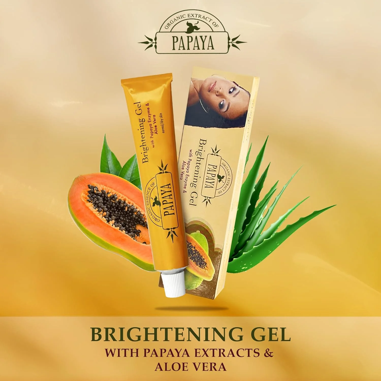 کرم روشن کننده حاوی عصاره ارگانیک پاپایا - 50 گرم - ژل شفاف کننده پوست - افزایش درخشندگی پوست، یکنواخت کننده رنگ پوست - کرم مرطوب کننده پوست حاوی آلفا آربوتین، آلوئه ورا، عصاره پاپایا