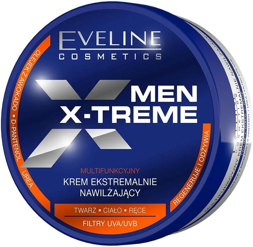 کرم مرطوب کننده چند منظوره مردانه Eveline Cosmetics X-Treme | ایده آل برای صورت، بدن و دست | حاوی روغن آووکادو، دی-پانتنول و اوره | 200ml