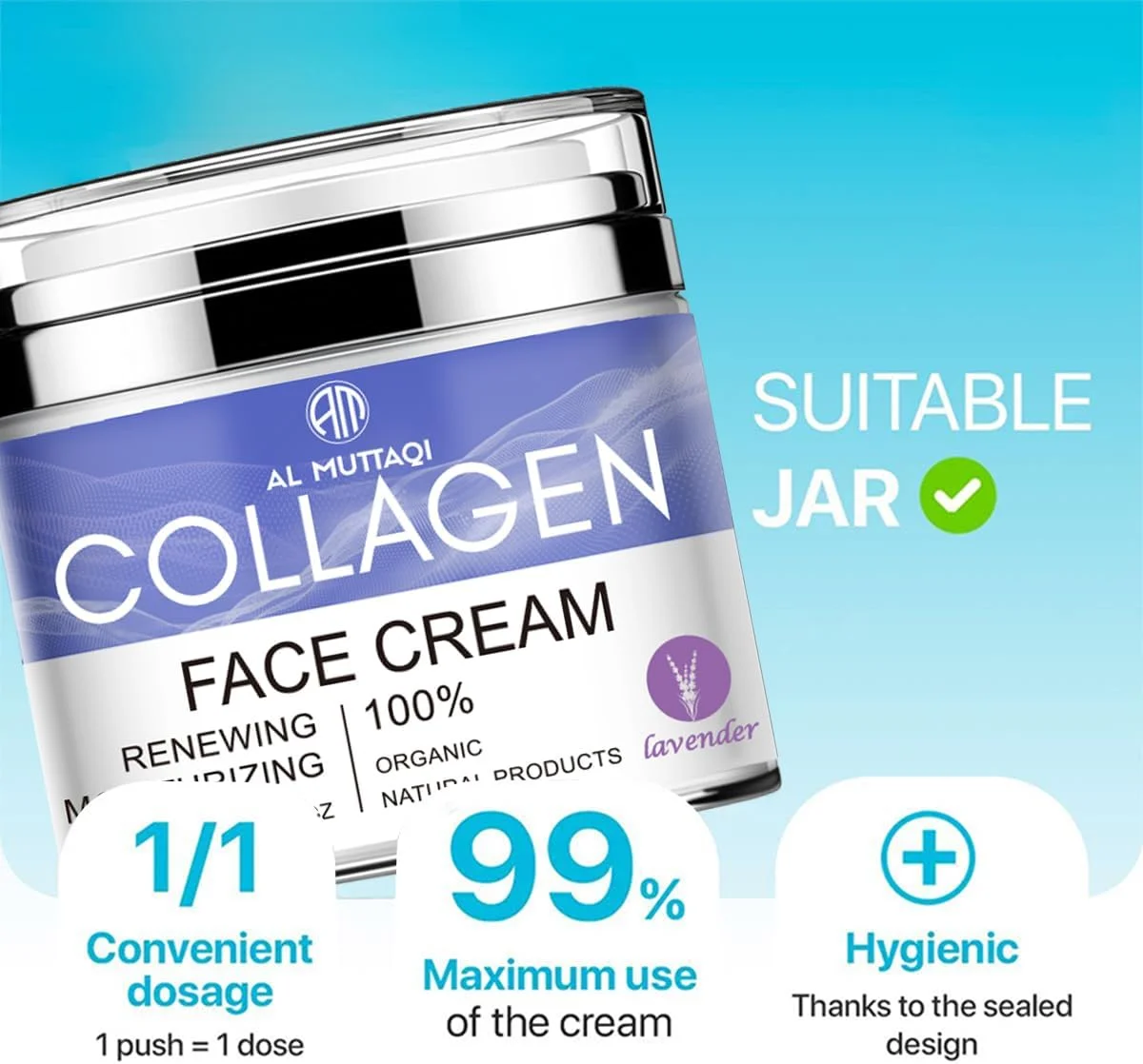 کرم صورت کلاژن + رتینول، مرطوب کننده روشن کننده ضد پیری با جینسینگ، چای سبز، اسید هیالورونیک | کرم روز و شب برای پوستی درخشان و جوان - 50 میلی لیتر