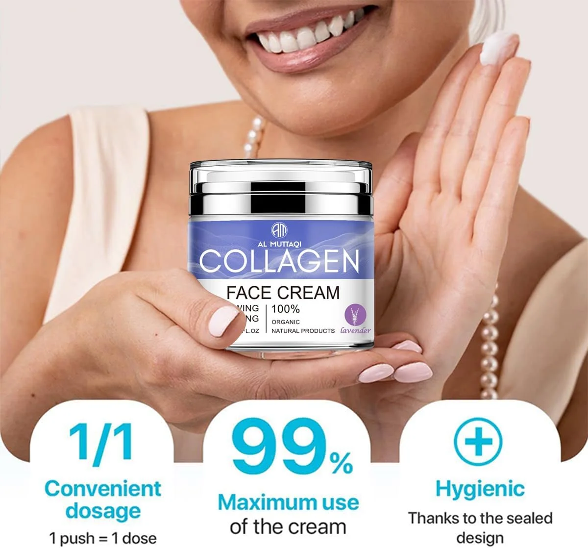 کرم صورت کلاژن + رتینول، مرطوب کننده روشن کننده ضد پیری با جینسینگ، چای سبز، اسید هیالورونیک | کرم روز و شب برای پوستی درخشان و جوان - 50 میلی لیتر