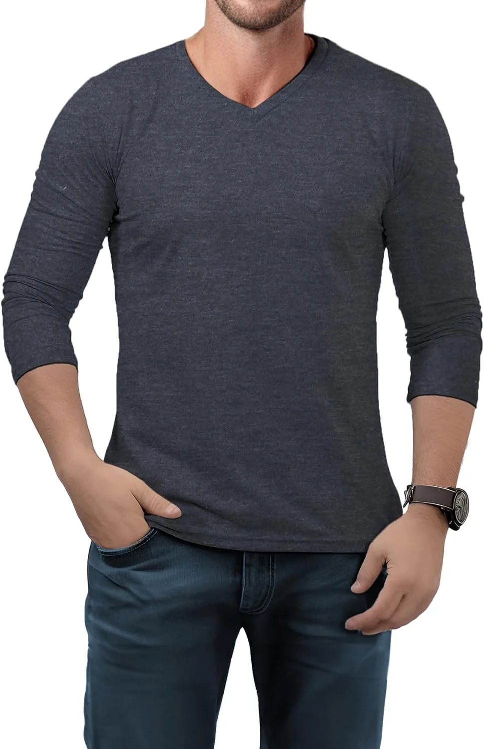 تی شرت یقه هفت مردانه - تی شرت آستین بلند سبک و نرم - ایده آل برای استفاده روزمره یا رویدادهای غیر رسمی