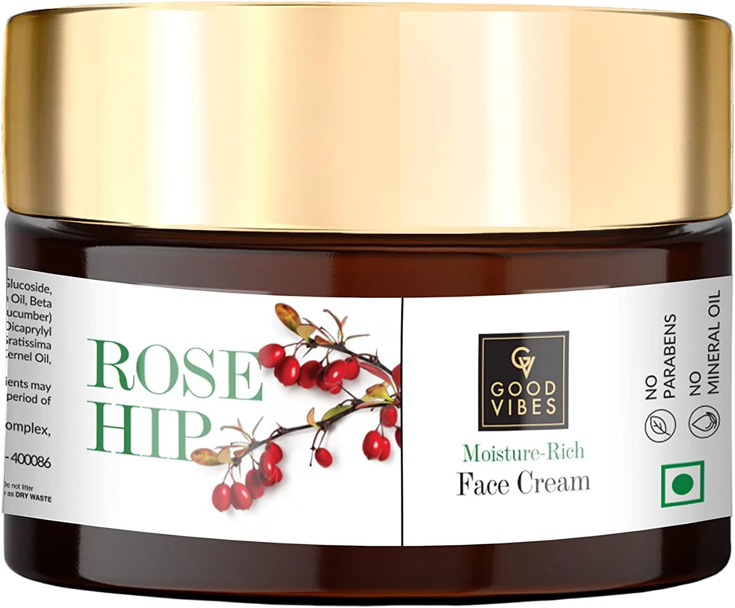 کرم صورت مرطوب کننده و غنی از روغن گل رز گود وایبز، 50 گرم، فرمول آبرسان و مرطوب کننده پوست، سبک وزن، تسکین دهنده و لایه بردار پوست، طبیعی، بدون پارابن و سولفات، بدون تست حیوانی