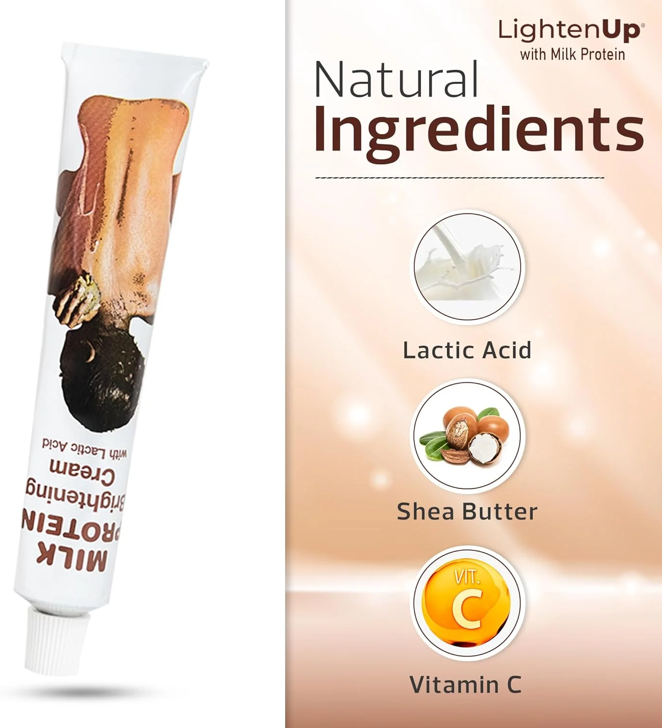 کرم روشن کننده پوست ام آی سی لایتن آپ | 50 میلی لیتر | کرم مرطوب کننده پوست با پروتئین شیر | کرم درخشان کننده پوست | برای صورت و بدن | حاوی ویتامین C، شی باتر، لاکتیک اسید