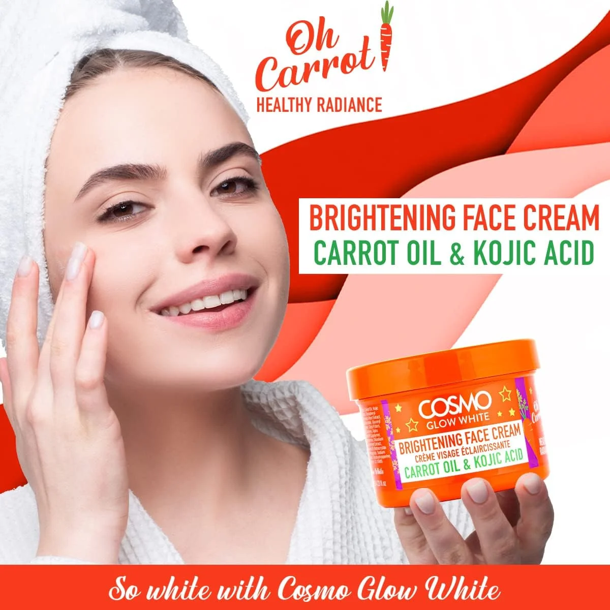 کرم روشن کننده صورت سی دی COSMO DESIGNS Glow White حجم 125 میلی لیتر | حاوی روغن هویج و کوجیک اسید | تسکین دهنده و مرطوب کننده | مراقبت از پوست | افزایش درخشش طبیعی پوست | مناسب برای آقایان و بانوان