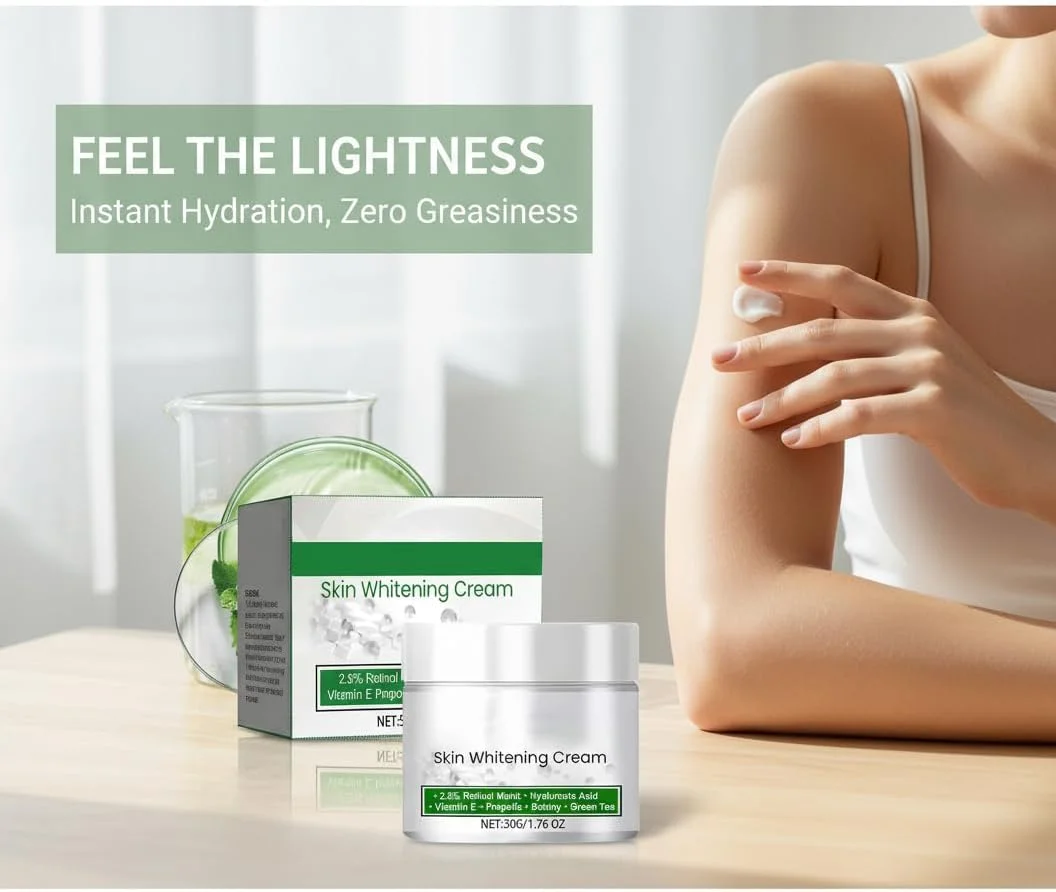 کرم روشن کننده پوست رتینول، کرم مرطوب کننده صورت و بدن ضد پیری با کلاژن و اسید هیالورونیک، فرمول سفت کننده، روشن کننده و آبرسان برای پوستی جوان و درخشان (50 گرم)