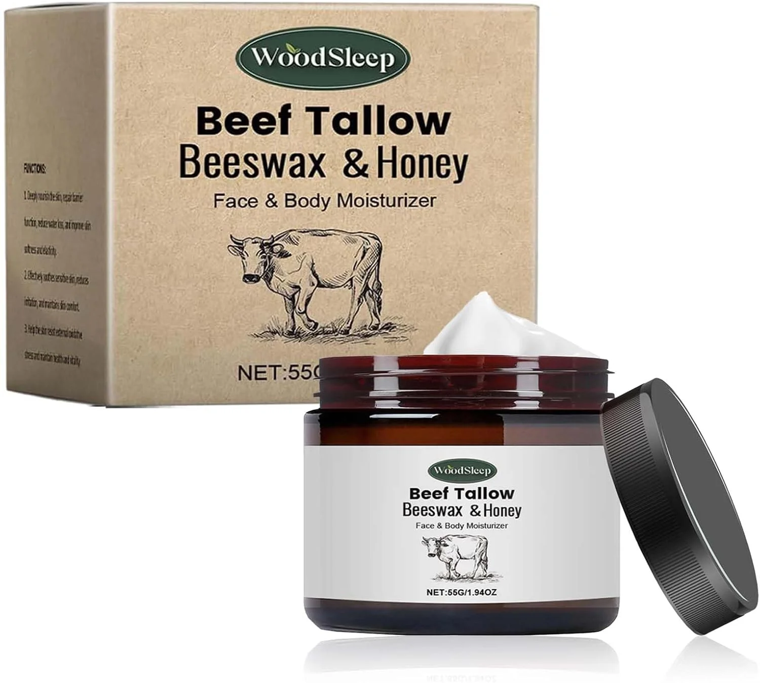 کرم عسل و پیه گاو - بالم صورت پیه گاو تغذیه شده با علف به همراه عسل، کرم مرطوب کننده پوست برای صورت و بدن، طبیعی و غیر چرب