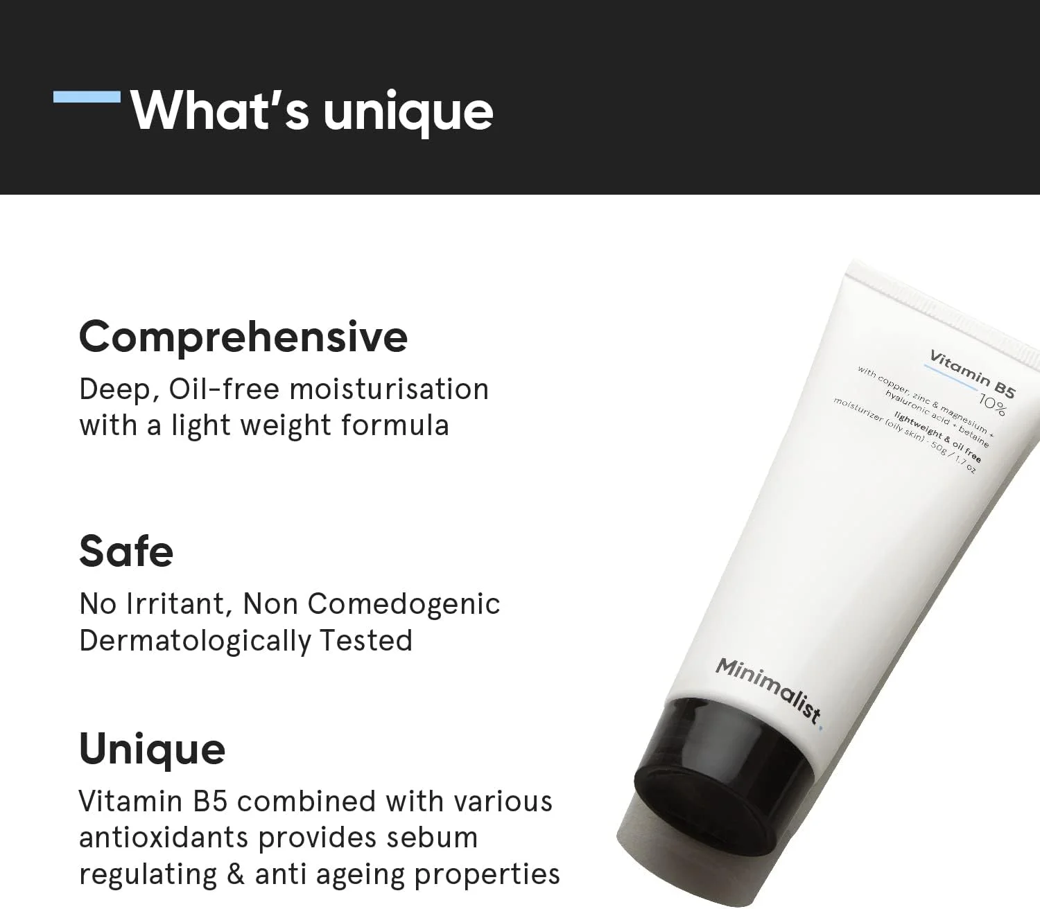 ژل مرطوب کننده صورت مینیمالیست حاوی 10% ویتامین B5 برای پوست چرب | فاقد چربی | جذب سریع | غیر چسبنده | بدون عطر | 50 گرم