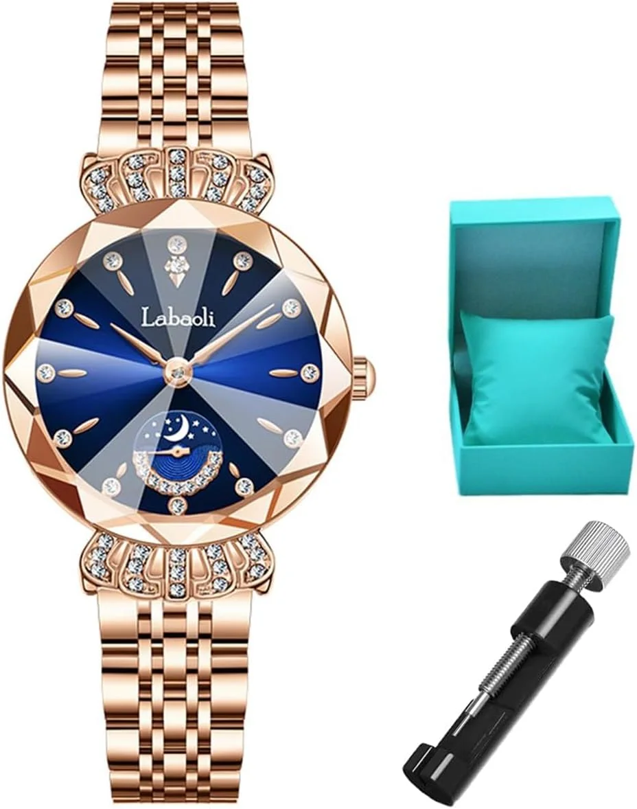 ساعت مچی زنانه لوکس و شیک، ضد آب، استیل ضد زنگ، صفحه الماس، مناسب برای سالگرد، تولد، کریسمس، هدیه روز ولنتاین