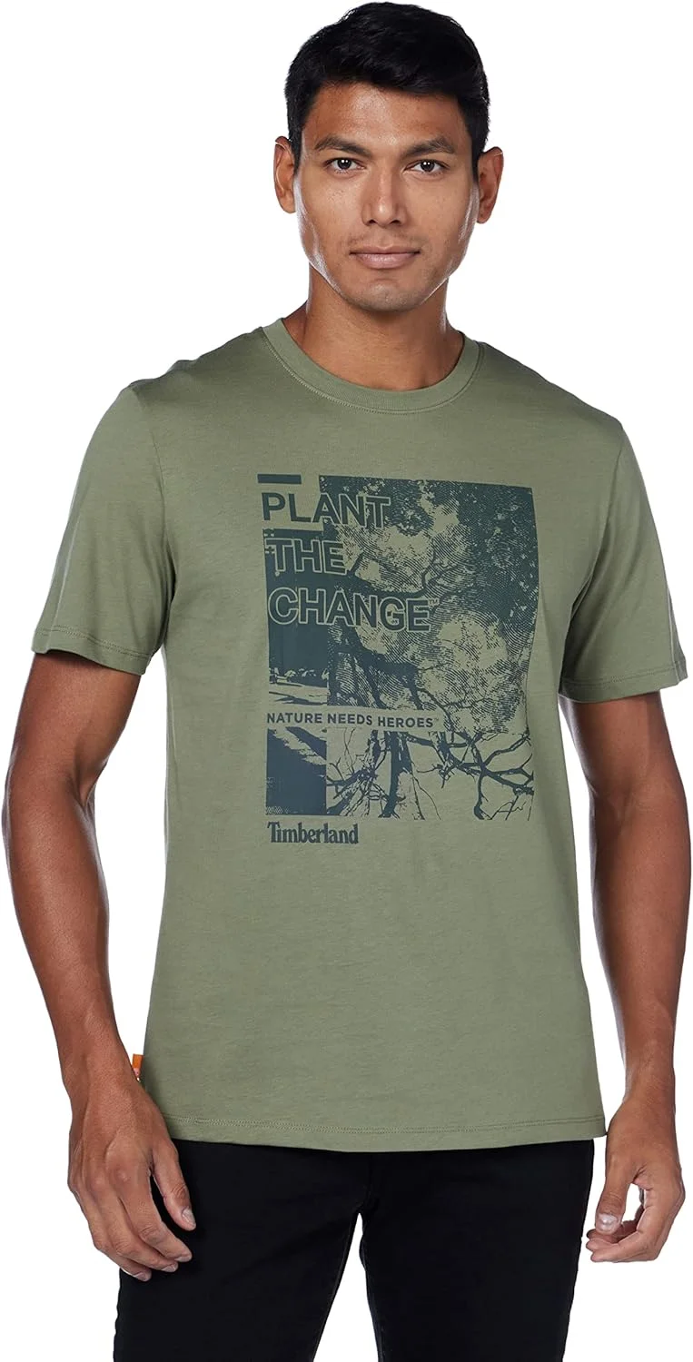 تی شرت گرافیکی مردانه Timberland TFO SS با طرح شعار در جلو - رنگ Cassel Earth