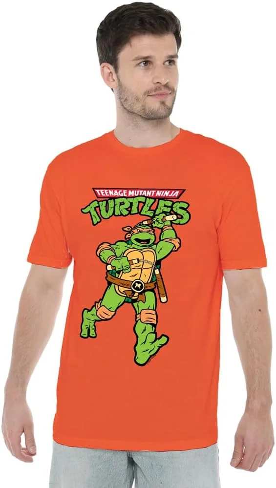 تی شرت طرح لاک پشت های نینجا، مدل Mikey Retro، مناسب برای همه، نارنجی، سایز XX-Large