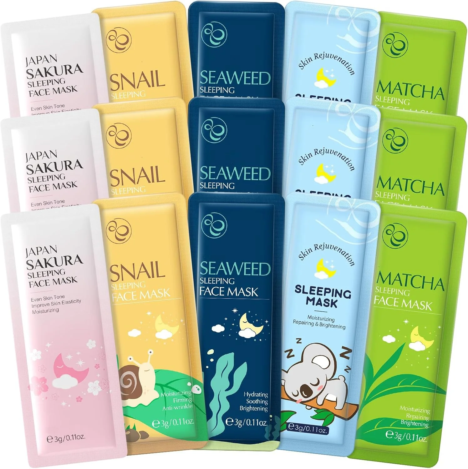 مجموعه 15 عددی ماسک صورت شبانه، ماسک پارچه ای مرطوب کننده صورت کره ای، مرطوب کننده، روشن کننده، ضد چروک، آبرسان، تسکین دهنده، ترمیم کننده، روشن کننده و سفت کننده پوست برای انواع پوست