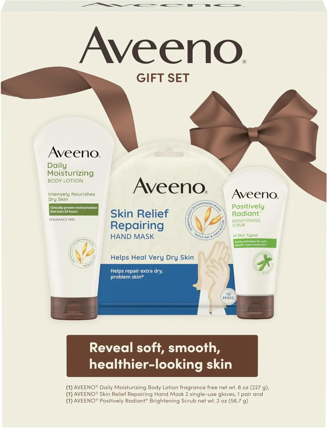 مجموعه هدیه روز اسپا آوینو، مجموعه مراقبت کامل بدن با اسکراب صورت درخشان کننده، لوسیون بدن مرطوب کننده روزانه و یک جفت ماسک دست تسکین دهنده پوست یکبار مصرف، غیر کومدوژنیک، 3 قلم
