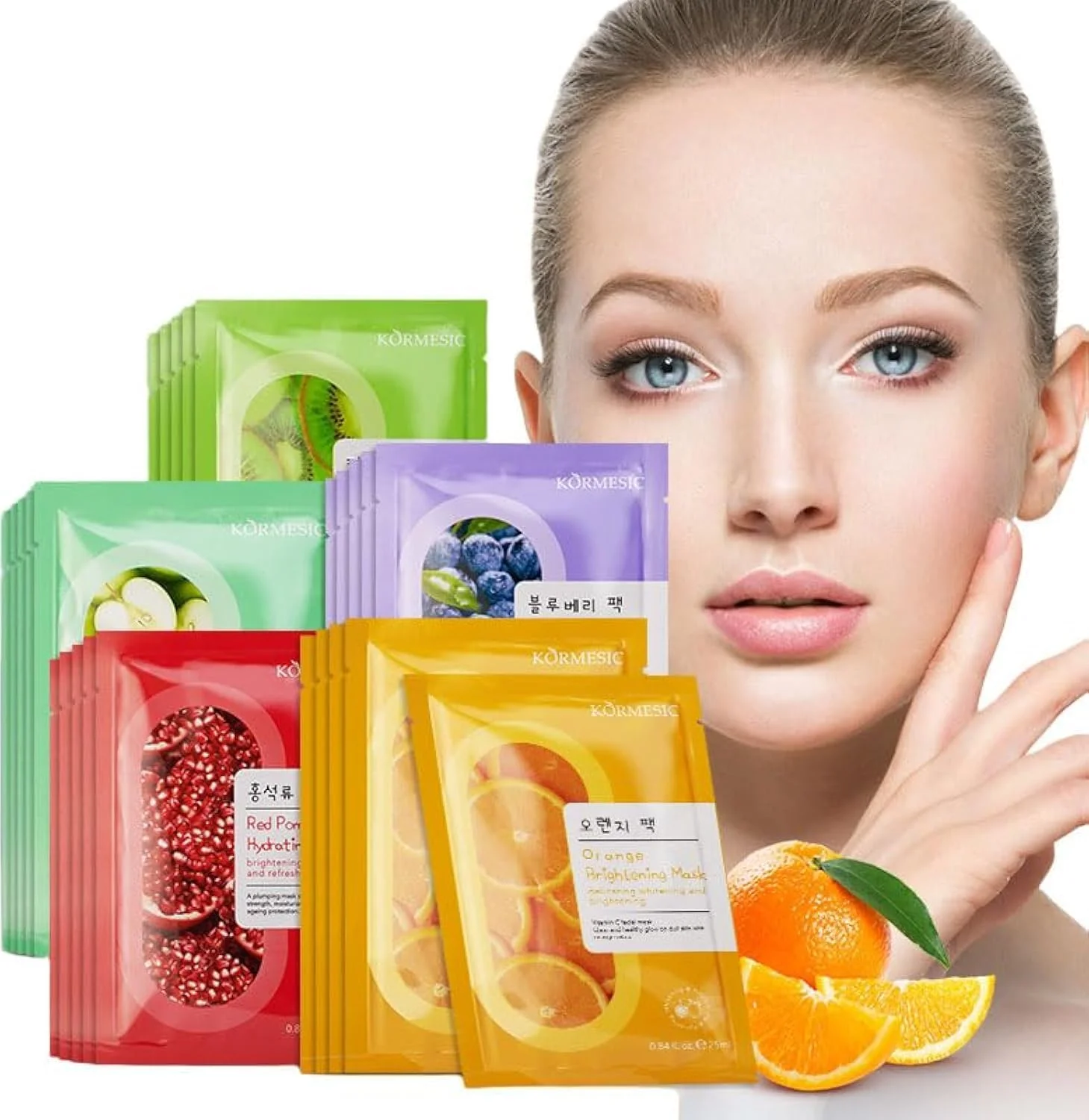 ماسک صورت کره ای 25 عددی، ماسک ورقه ای آبرسان صورت، ماسک صورت پروتئین کلاژن طبیعی، سفت کننده و ضد پیری، مرطوب کننده