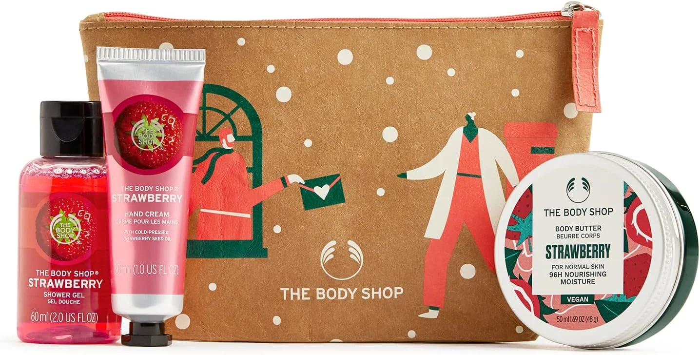 مجموعه هدیه کوچک توت فرنگی شاداب و آبدار بادی شاپ، مجموعه ای میوه ای و با طراوت برای مراقبت از پوست، 3 عدد