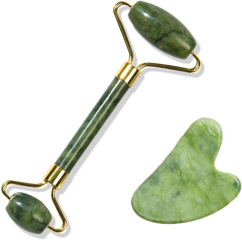 ست جید رولر و گوا شا برای ماساژ صورت و جوانسازی پوست - کاهش پف و بهبود روتین مراقبت از پوست - هدیه خود مراقبتی برای آقایان و بانوان - ابزار زیبایی سبز