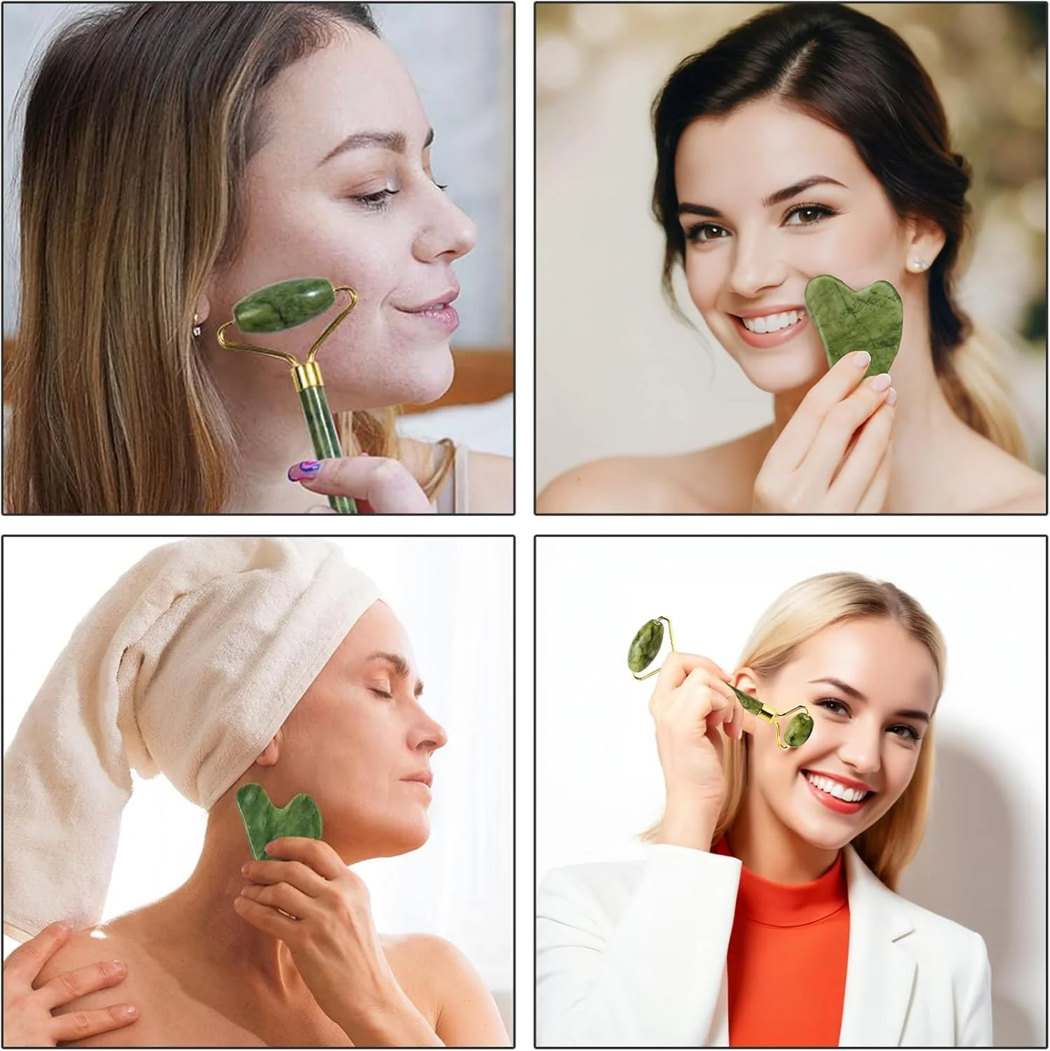 ست جید رولر و گوا شا برای ماساژ صورت و جوانسازی پوست - کاهش پف و بهبود روتین مراقبت از پوست - هدیه خود مراقبتی برای آقایان و بانوان - ابزار زیبایی سبز