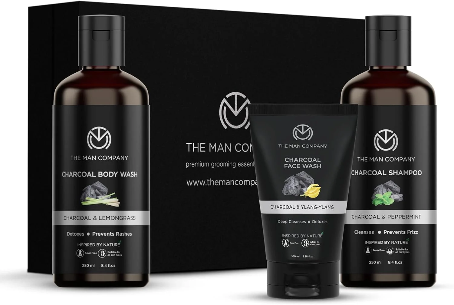 ست هدیه سه تایی مراقبت زغالی مردانه | شامپو زغالی 250 میلی لیتر، شستشوی صورت زغالی 100 میلی لیتر، شستشوی بدن زغالی 250 میلی لیتر | رشد مو، سم زدایی پوست، از بین بردن سموم، آنتی اکسیدان 3 عدد (بسته 1 عددی)
