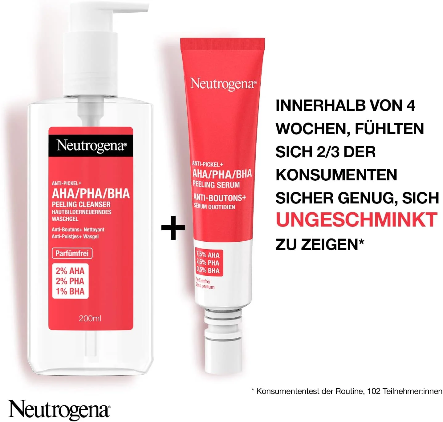 ژل شستشوی روزانه ضد جوش نوتروژینا (200 میلی لیتر) و سرم روزانه (30 میلی لیتر)، مجموعه مراقبت از پوست و پاک کننده صورت با اسید سالیسیلیک پاک کننده + ترکیب AHA/PHA برای مبارزه با جوش ها