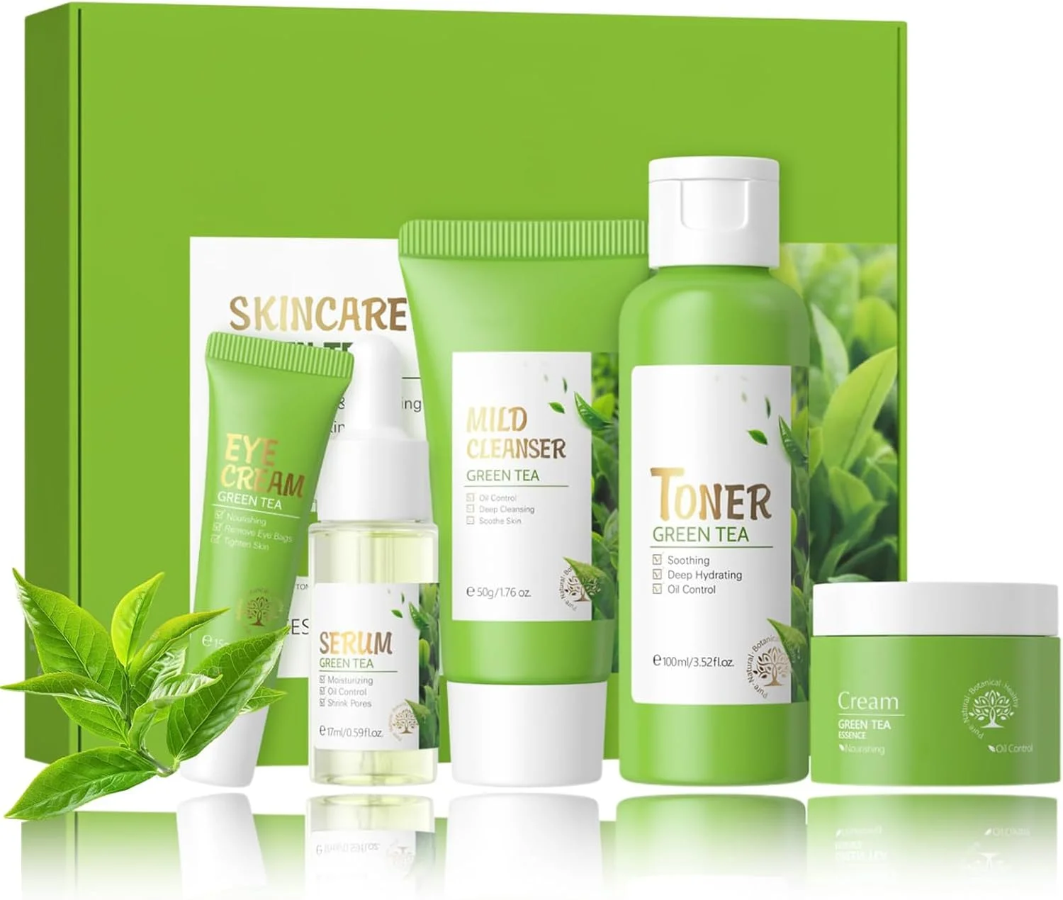 مجموعه مراقبت از پوست چای سبز، ست هدیه مراقبت از پوست چای سبز 5 تکه برای زنان شامل پاک کننده صورت، تونر، سرم، کرم دور چشم و کرم صورت، مجموعه مراقبت روزانه پوست صورت برای زنان و دختران مجموعه مراقبت از پوست چای سبز، ست هدیه مراقبت از پوست چای سبز 5 تکه برای زنان شامل پاک کننده صورت، تونر، سرم، کرم دور چشم و کرم صورت، مجموعه مراقبت روزانه پوست صورت برای زنان و دختران