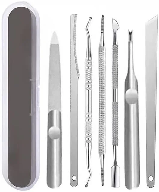 ست ابزار پدیکور 7 تکه استیل ضد زنگ، سوهان پا، رنده، لایه بردار برای پوست صاف، از بین بردن پینه، مراقبت از کوتیکول - بدون بو، دارای کیف مسافرتی قابل حمل - برای سالمندان، آقایان، خانم ها