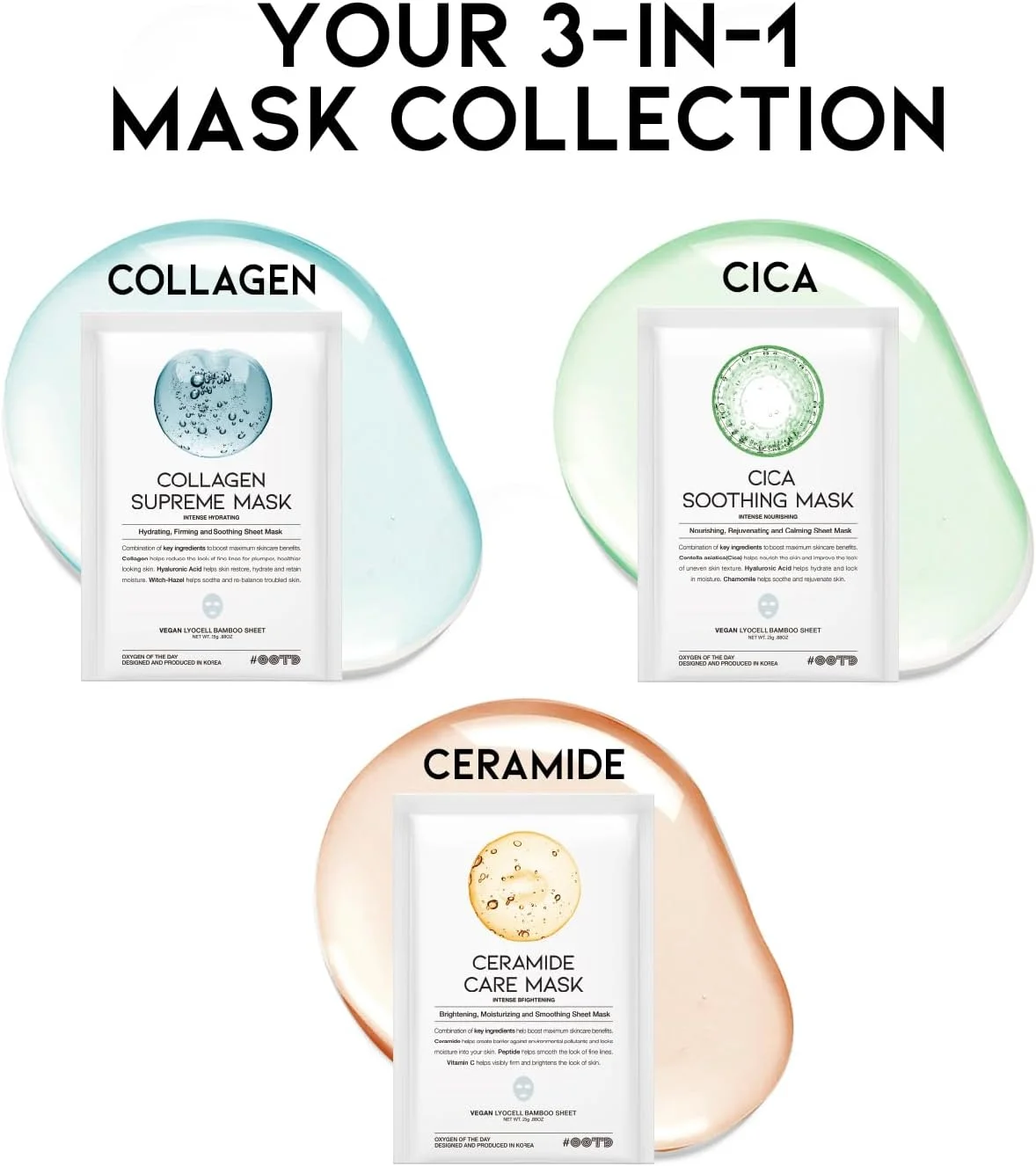 مجموعه هدیه ماسک های ورقه ای آبرسان و تسکین دهنده برای مراقبت از پوست، ماسک ورقه ای وگان کره ای برای پوست های خشک و حساس، آرامش بخش، صاف کننده، روشن کننده، کلاژن، سرامید، سیکا، اسید هیالورونیک 30 عددی